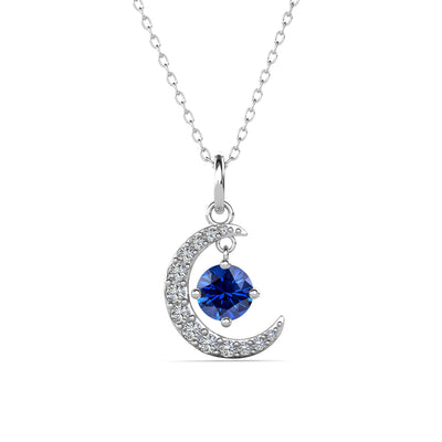 Collar con Piedra Natal Luna Chapado en Oro Blanco de 18k con Cristales de Talla Redonda