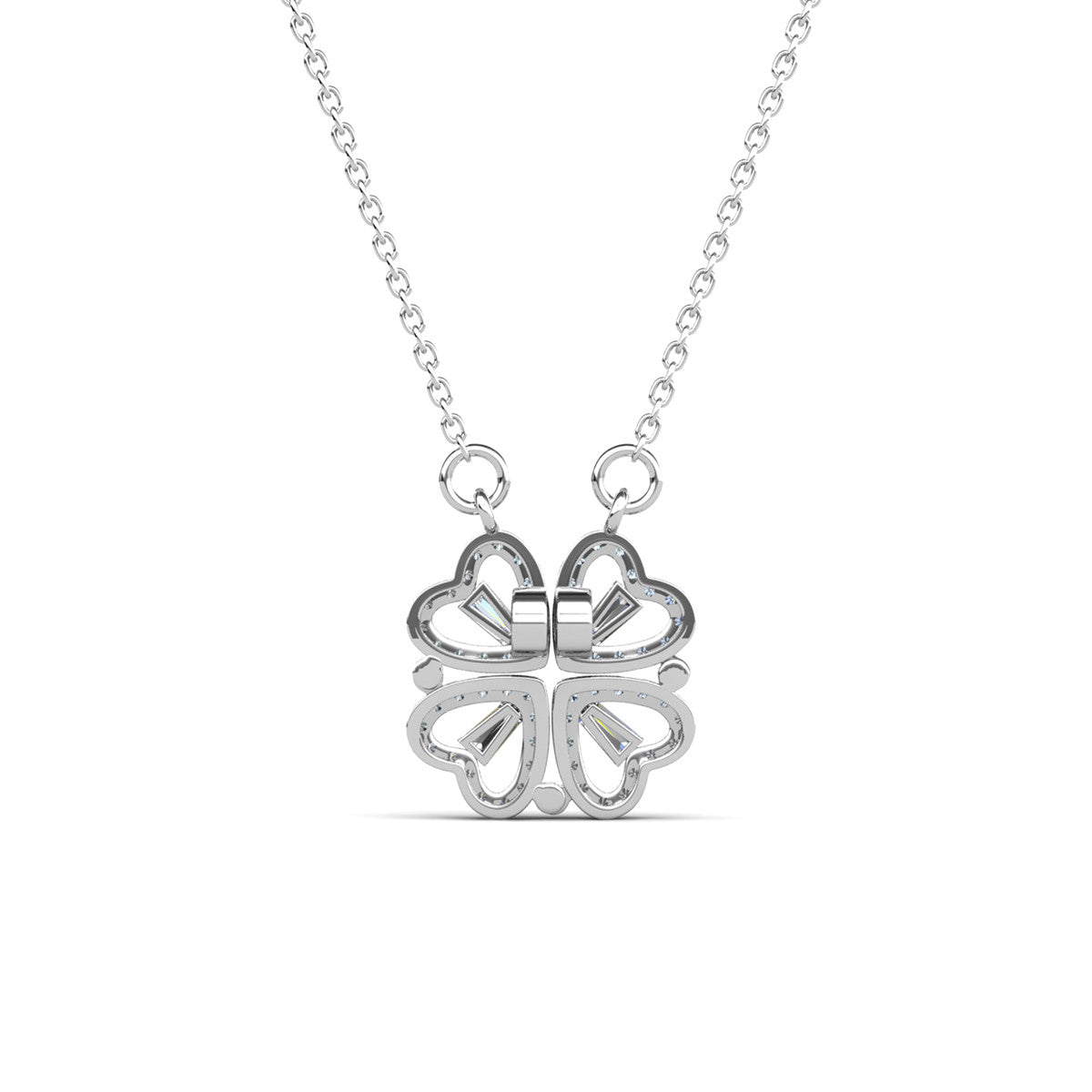 Posie 18k White Gold Plated 2-in-1 Heart/Clover Pendant Necklace with Swarovski Crystals