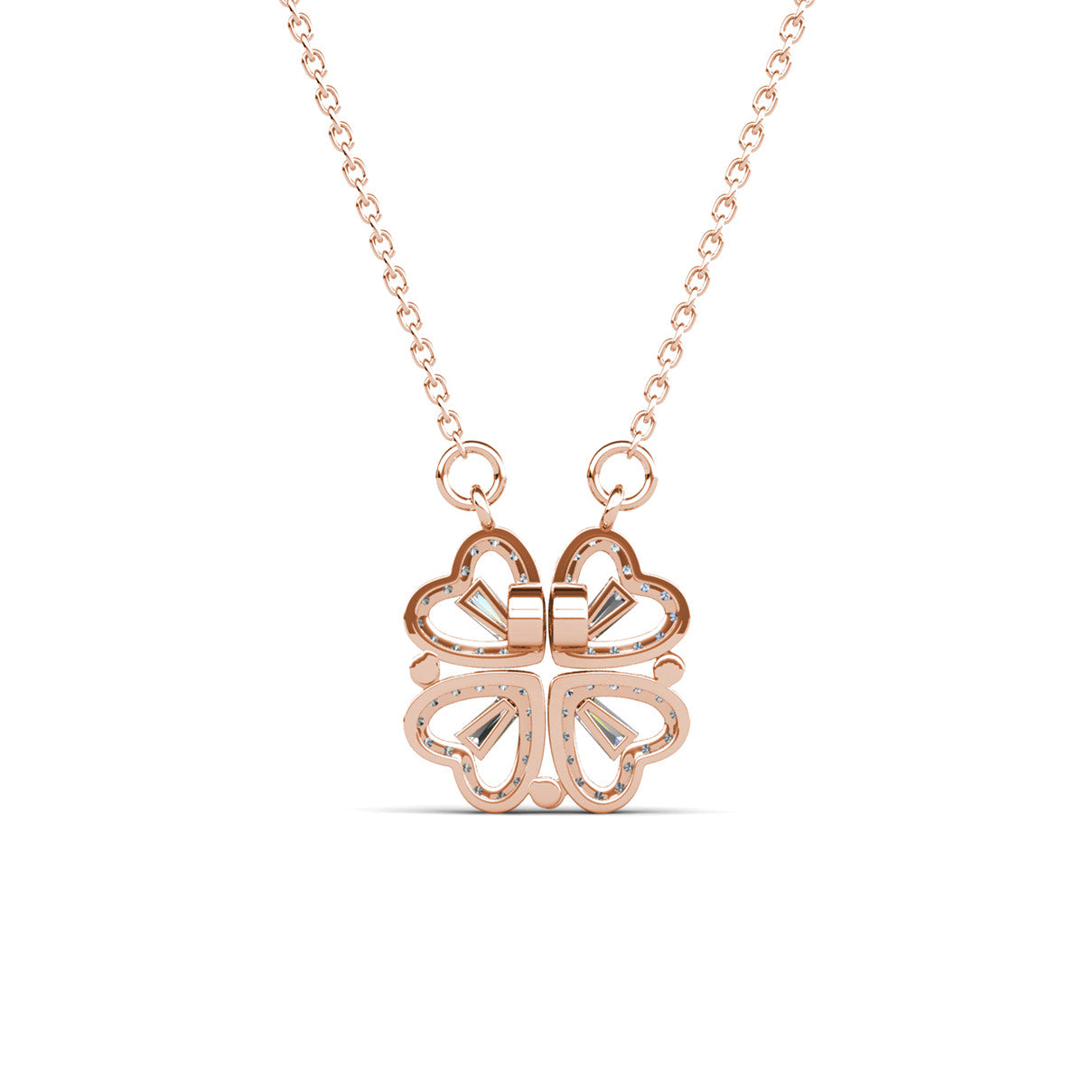 Posie 18k White Gold Plated 2-in-1 Heart/Clover Pendant Necklace with Swarovski Crystals