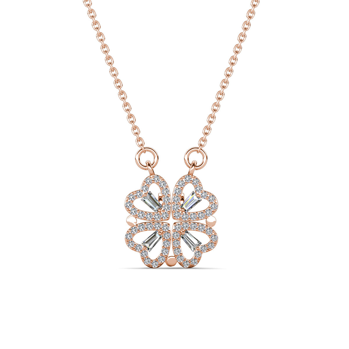 Posie 18k White Gold Plated 2-in-1 Heart/Clover Pendant Necklace with Swarovski Crystals