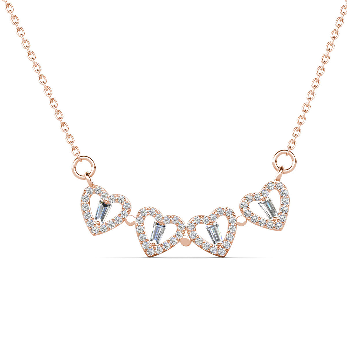 Posie 18k White Gold Plated 2-in-1 Heart/Clover Pendant Necklace with Swarovski Crystals