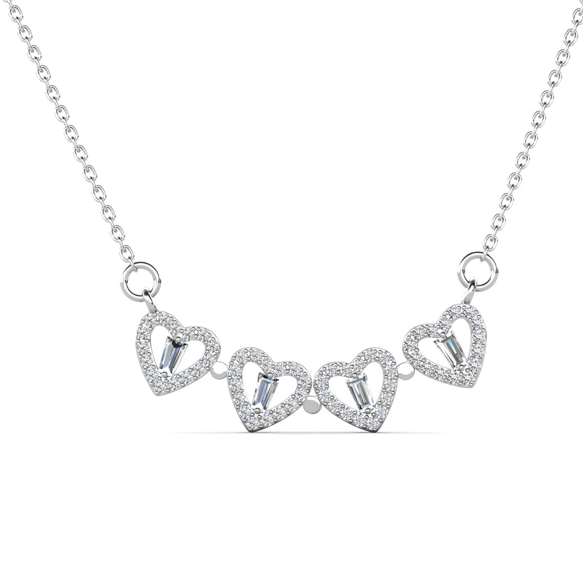 Posie 18k White Gold Plated 2-in-1 Heart/Clover Pendant Necklace with Swarovski Crystals