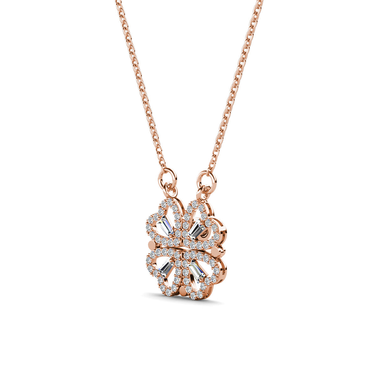 Posie 18k White Gold Plated 2-in-1 Heart/Clover Pendant Necklace with Swarovski Crystals