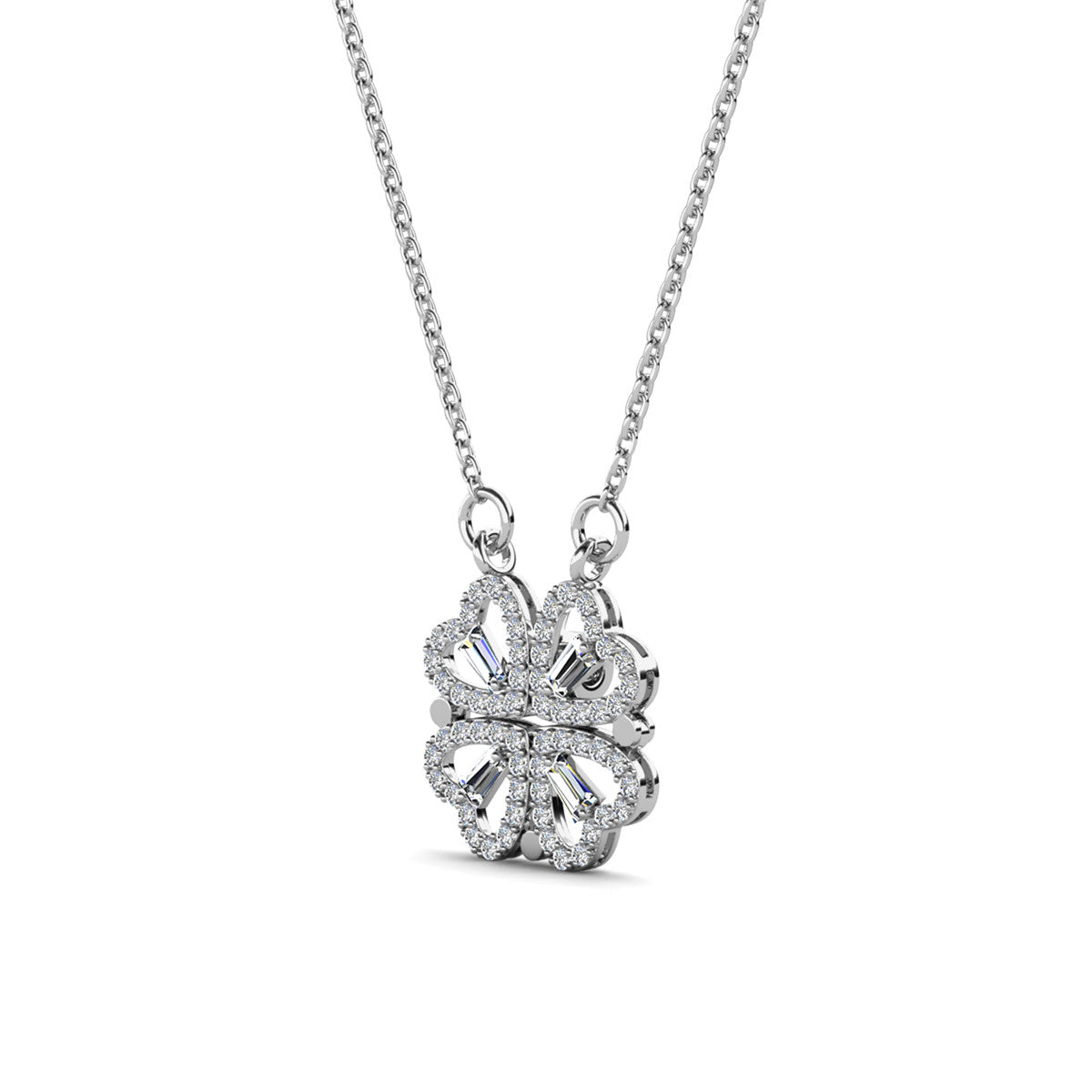 Posie 18k White Gold Plated 2-in-1 Heart/Clover Pendant Necklace with Swarovski Crystals