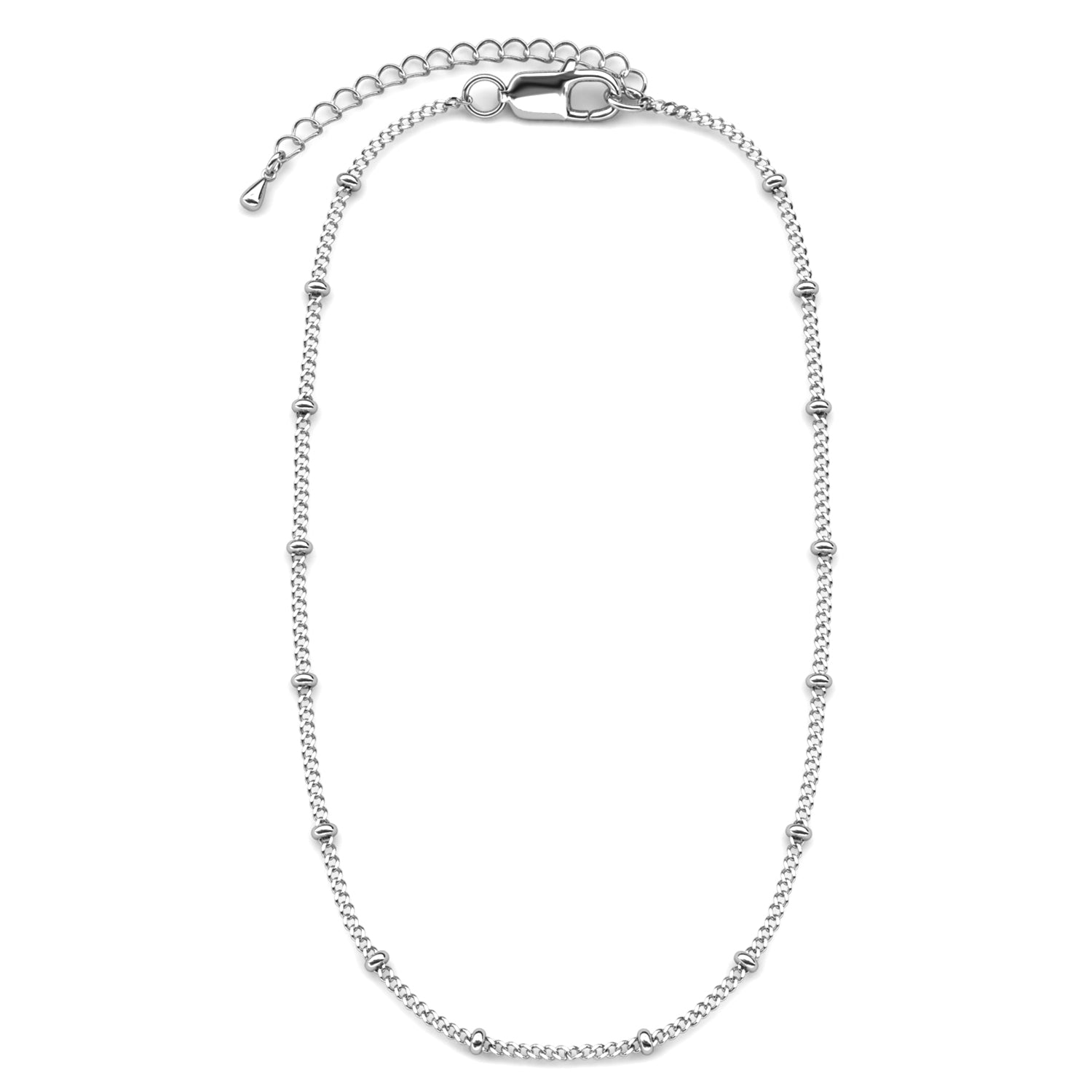 Pria 18k White Gold Plated Bead Station Chain Necklace