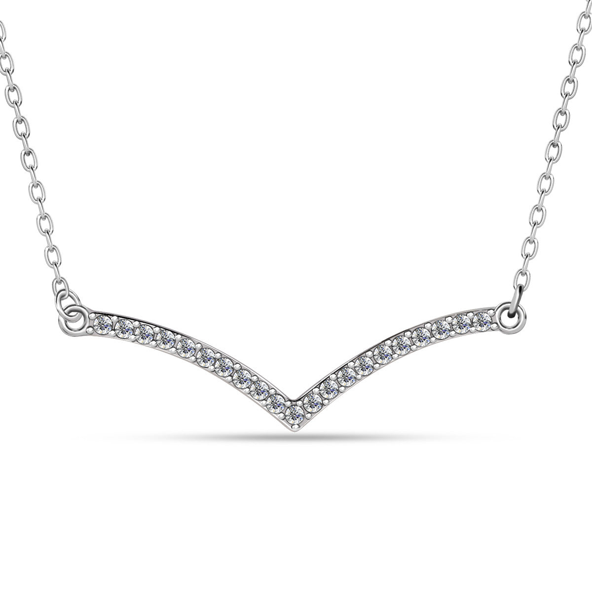 Hope 18k White Gold Plated V Pendant Linear Necklace with Swarovski Crystals