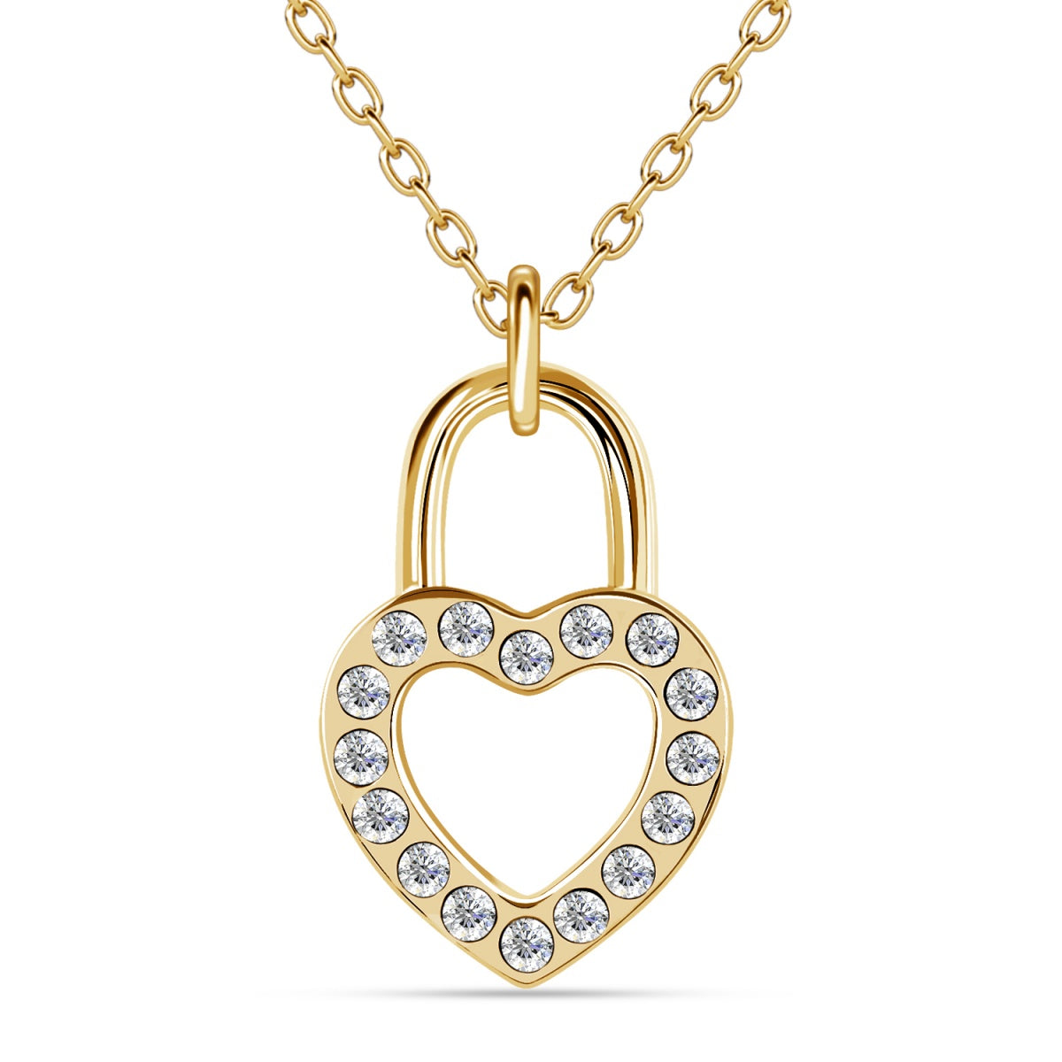 Janelle 18k White Gold Plated Heart Padlock Pendant Necklace with Swarovski Crystals