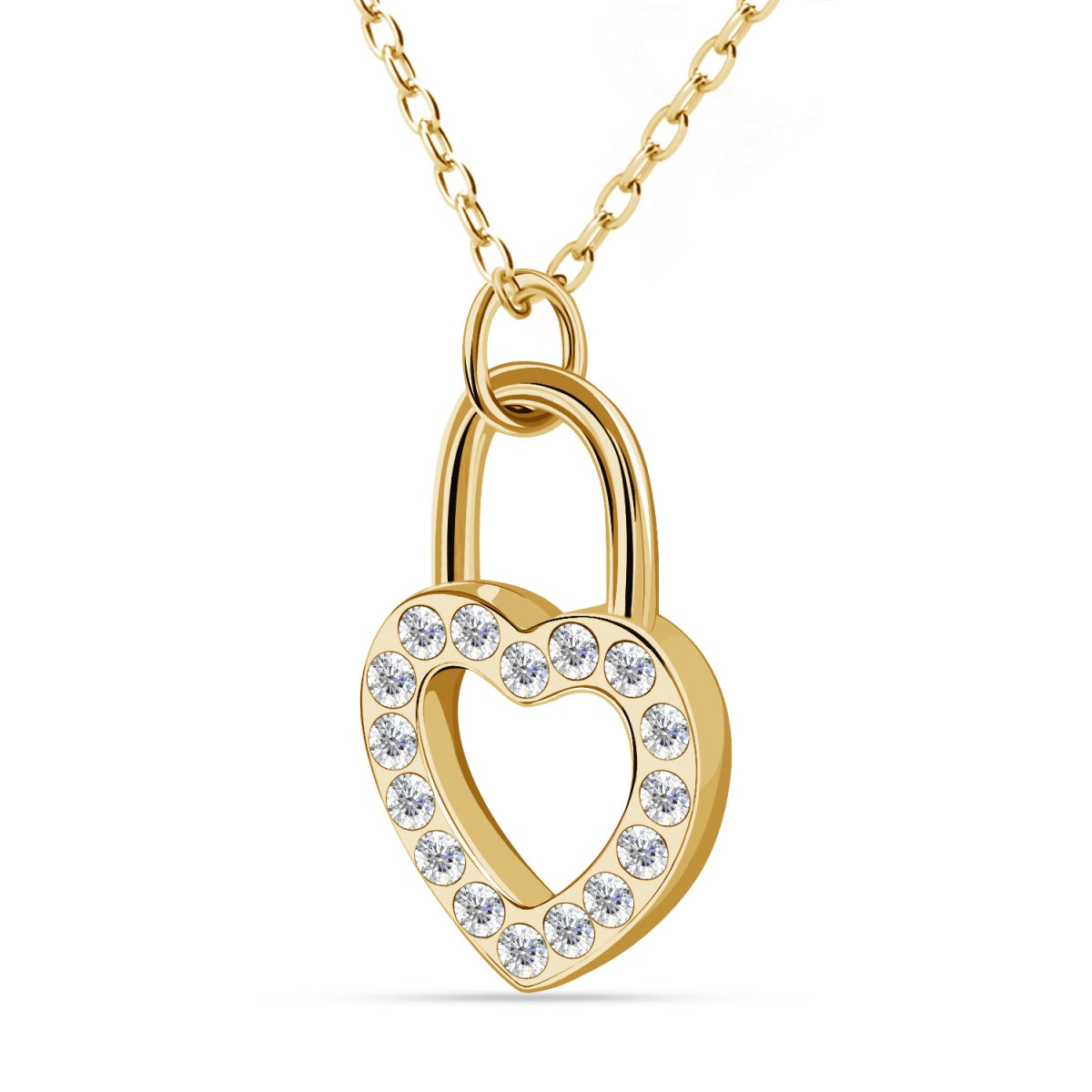 Janelle 18k White Gold Plated Heart Padlock Pendant Necklace with Swarovski Crystals