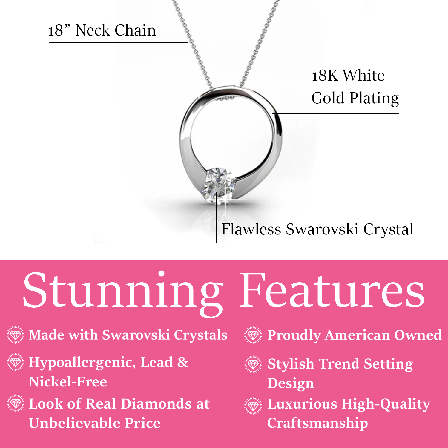 Dahlia 18k White Gold Plated Necklace with Swarovski Crystal