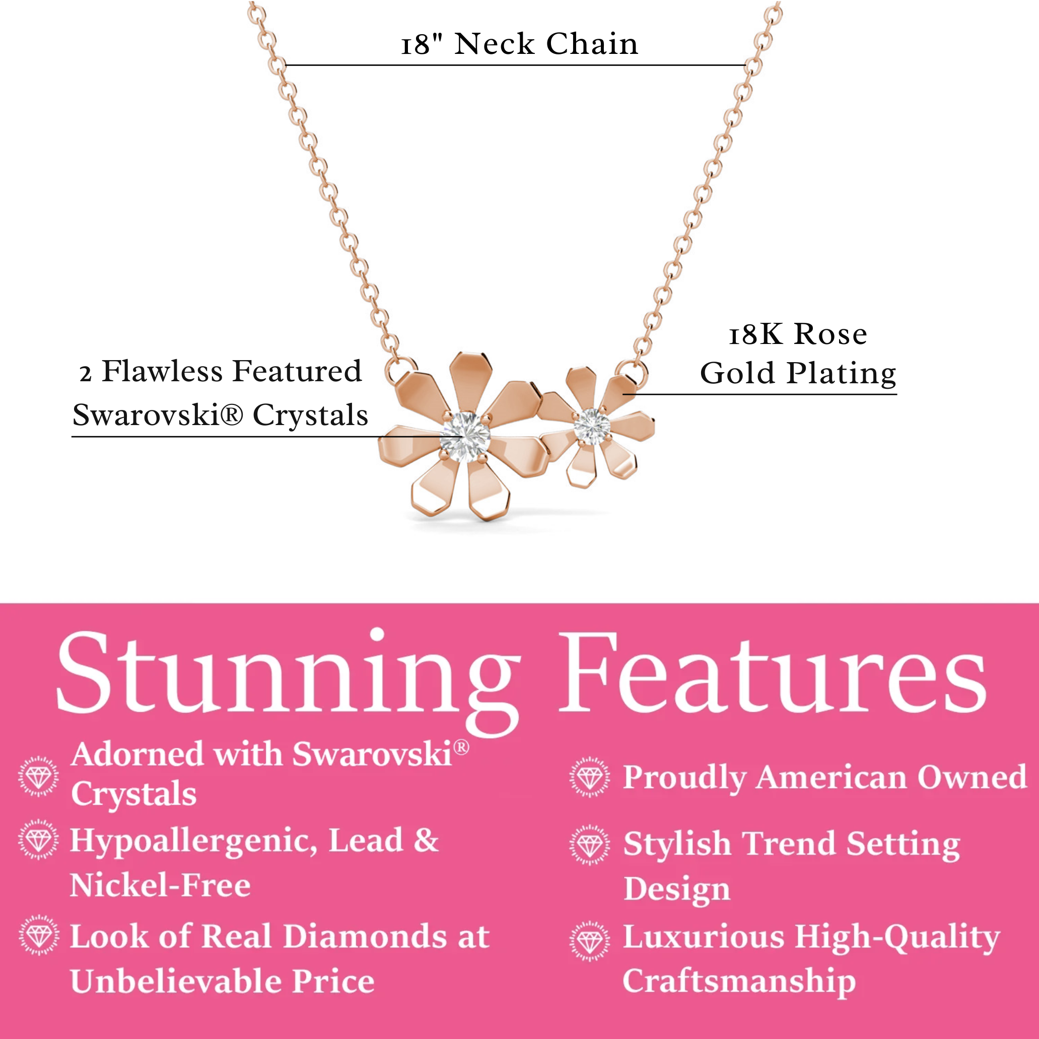 Daisy 18k White Gold Plated Flower Necklace with Swarovski Crystals