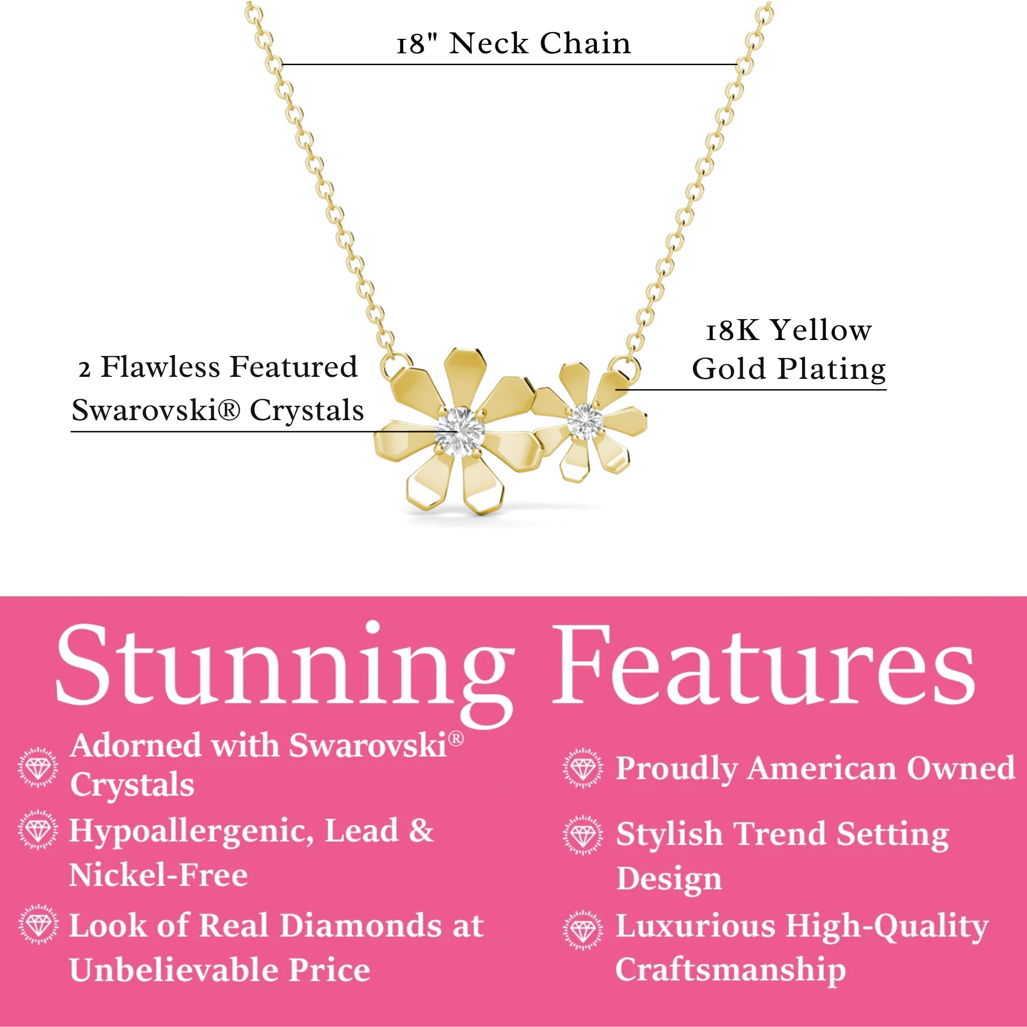 Daisy 18k White Gold Plated Flower Necklace with Swarovski Crystals