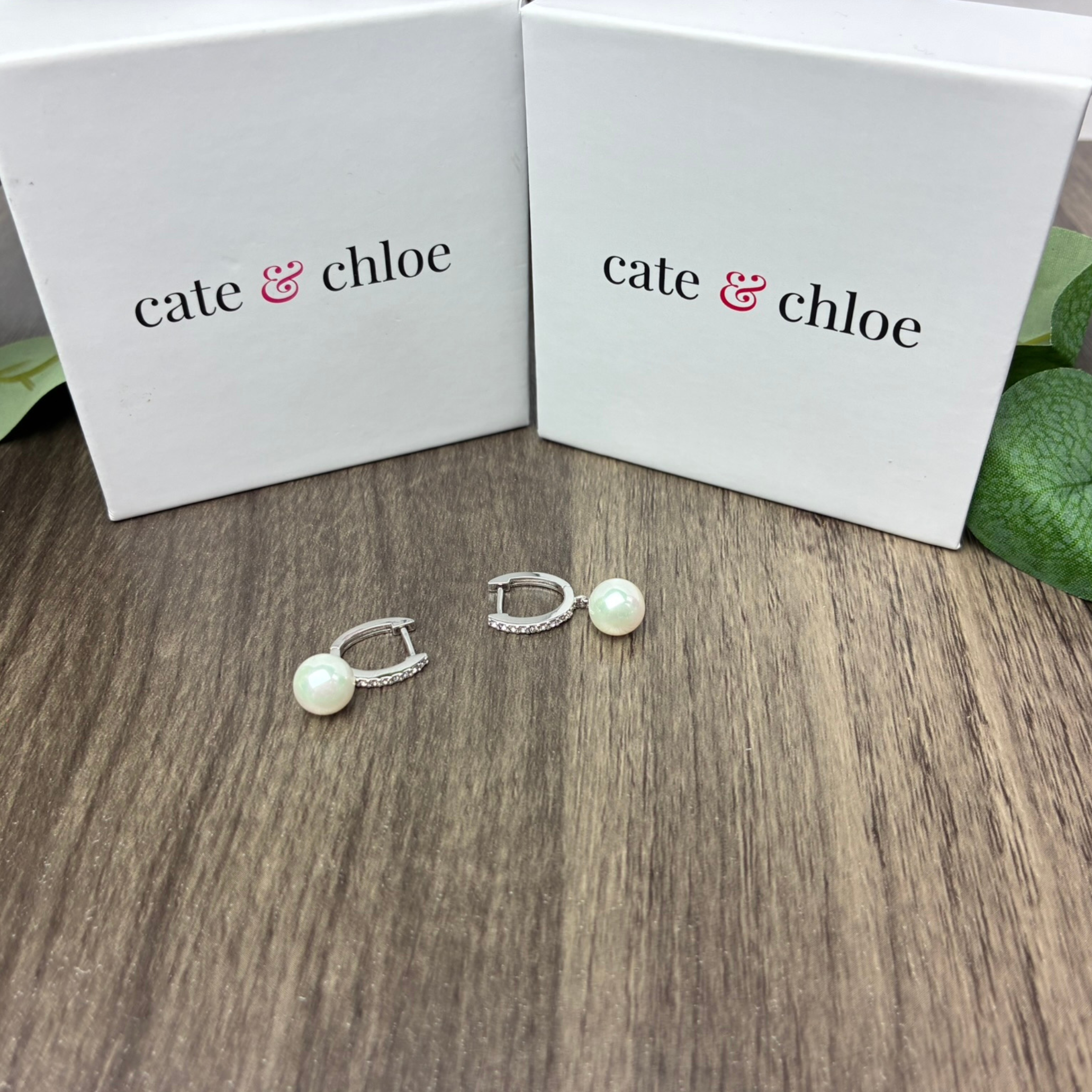 Daphne 18K White Gold Plated Pearl Drop Earrings with Swarovski Crystals