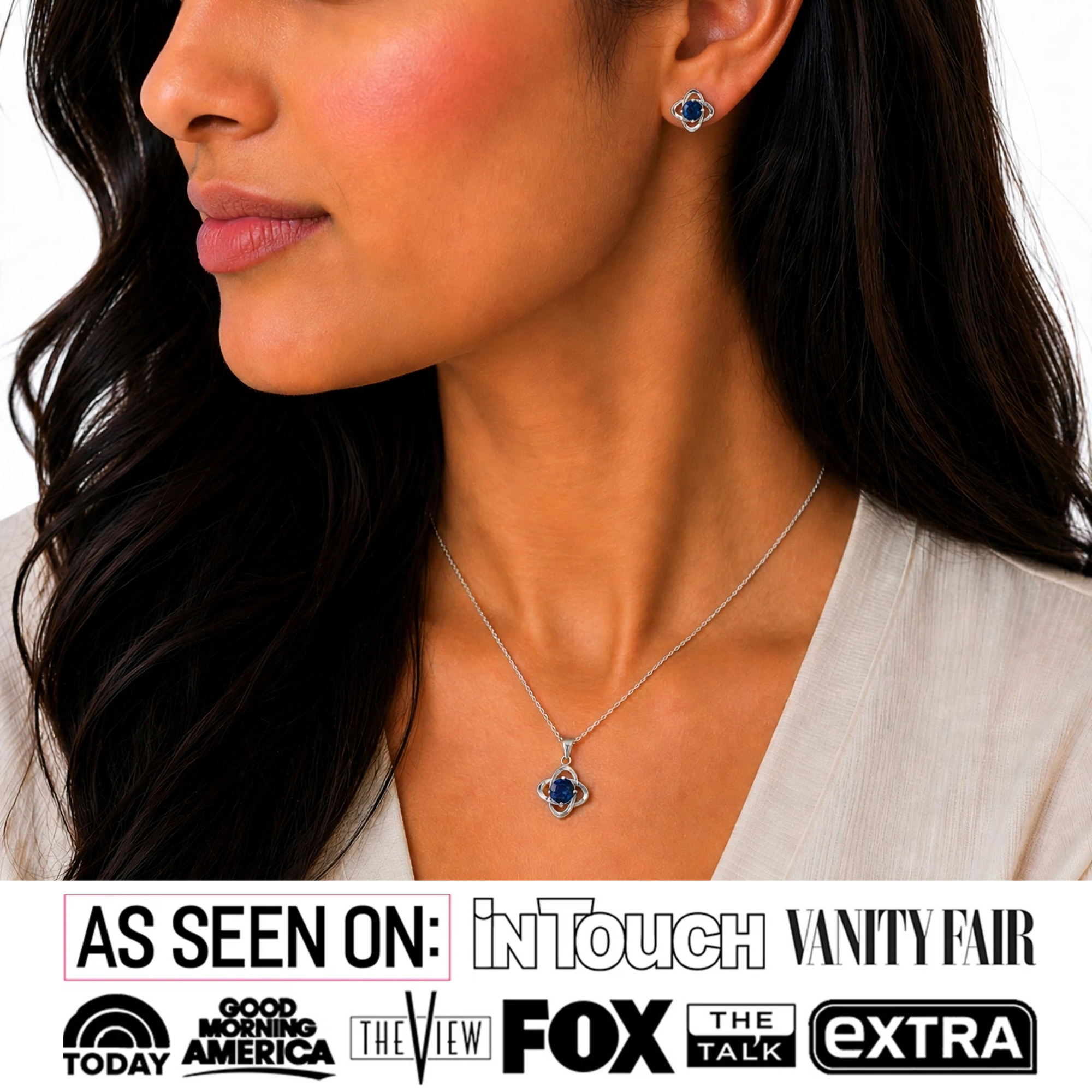 Infinity Birthstone 18k White Gold Plated Stud Earrings and Necklace Set with Swarovski Crystals