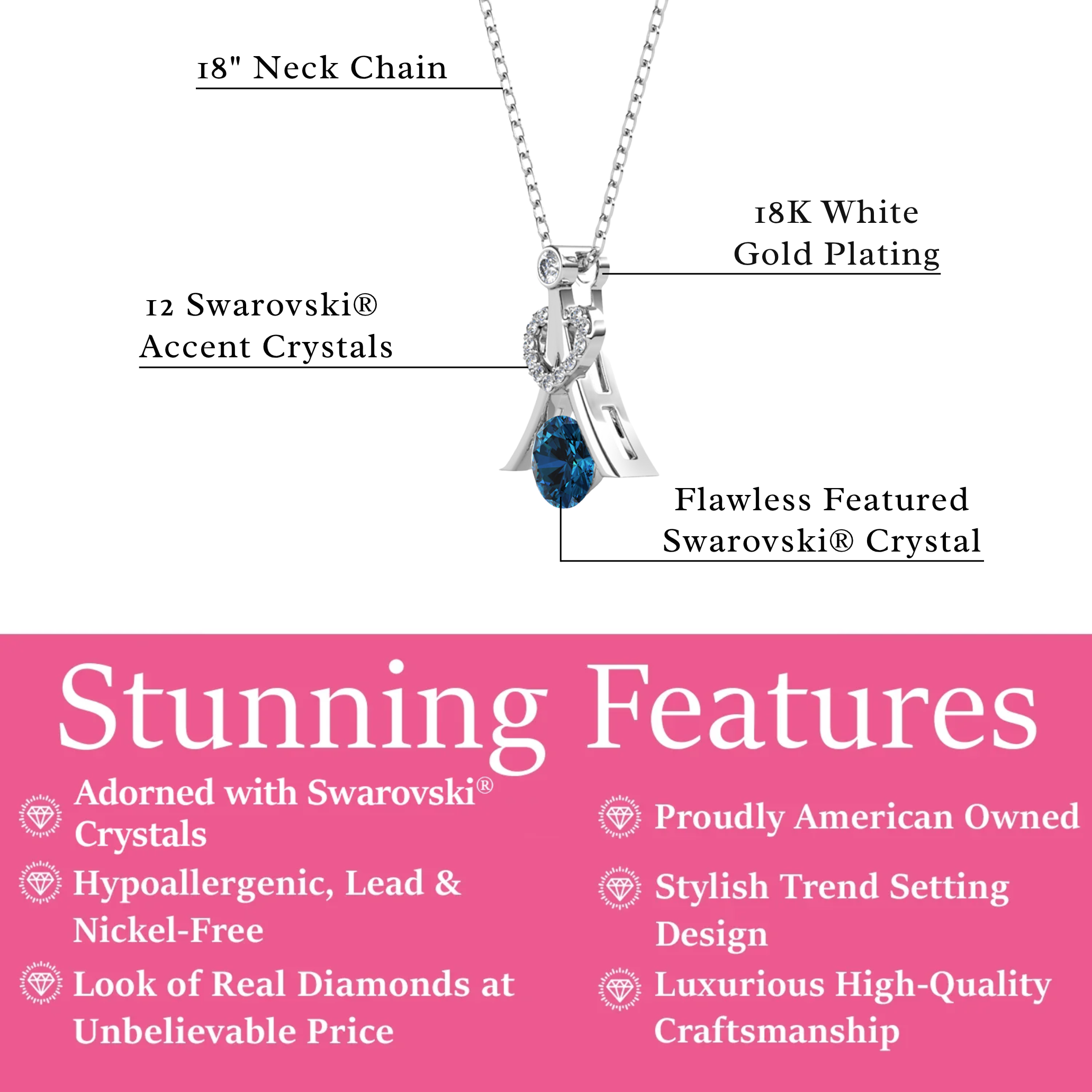 Serenity Birthstone 18k White Gold Plated Necklace with Round Cut Swarovski Crystals