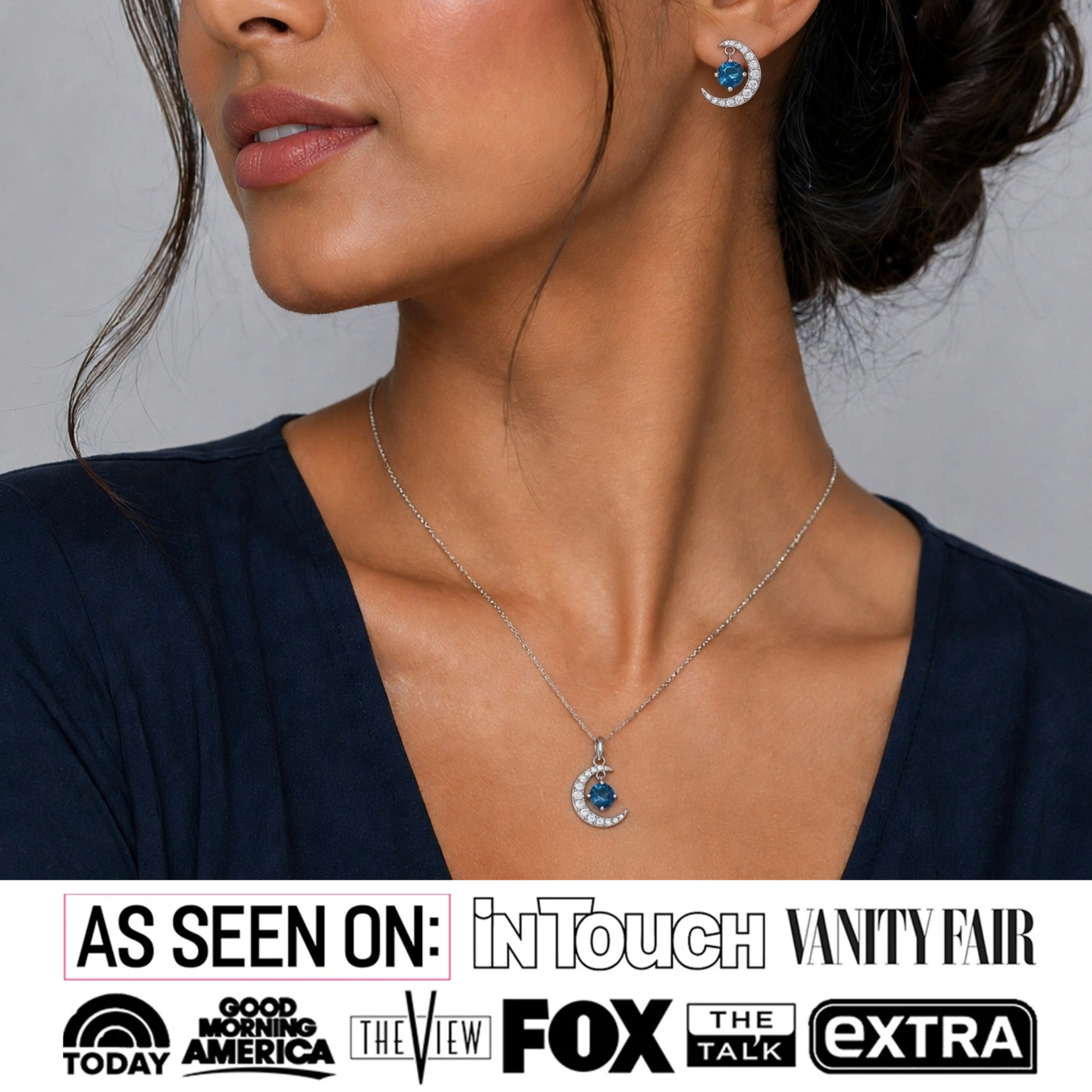 Luna Birthstone 18k White Gold Plated Silver Crescent Earrings and Necklace Set with Swarovski Crystals