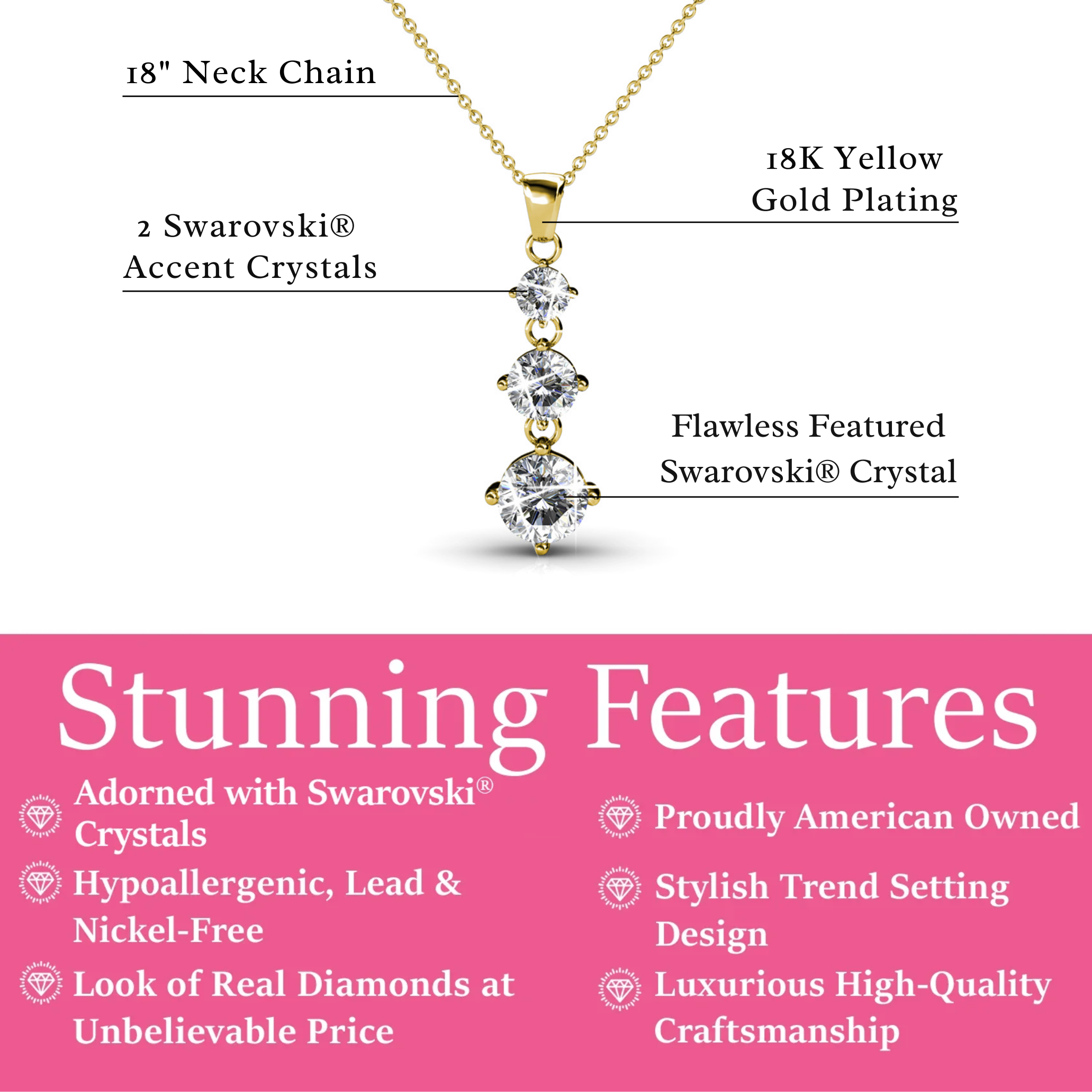 Delilah 18k 白金镀金吊坠项链带水晶