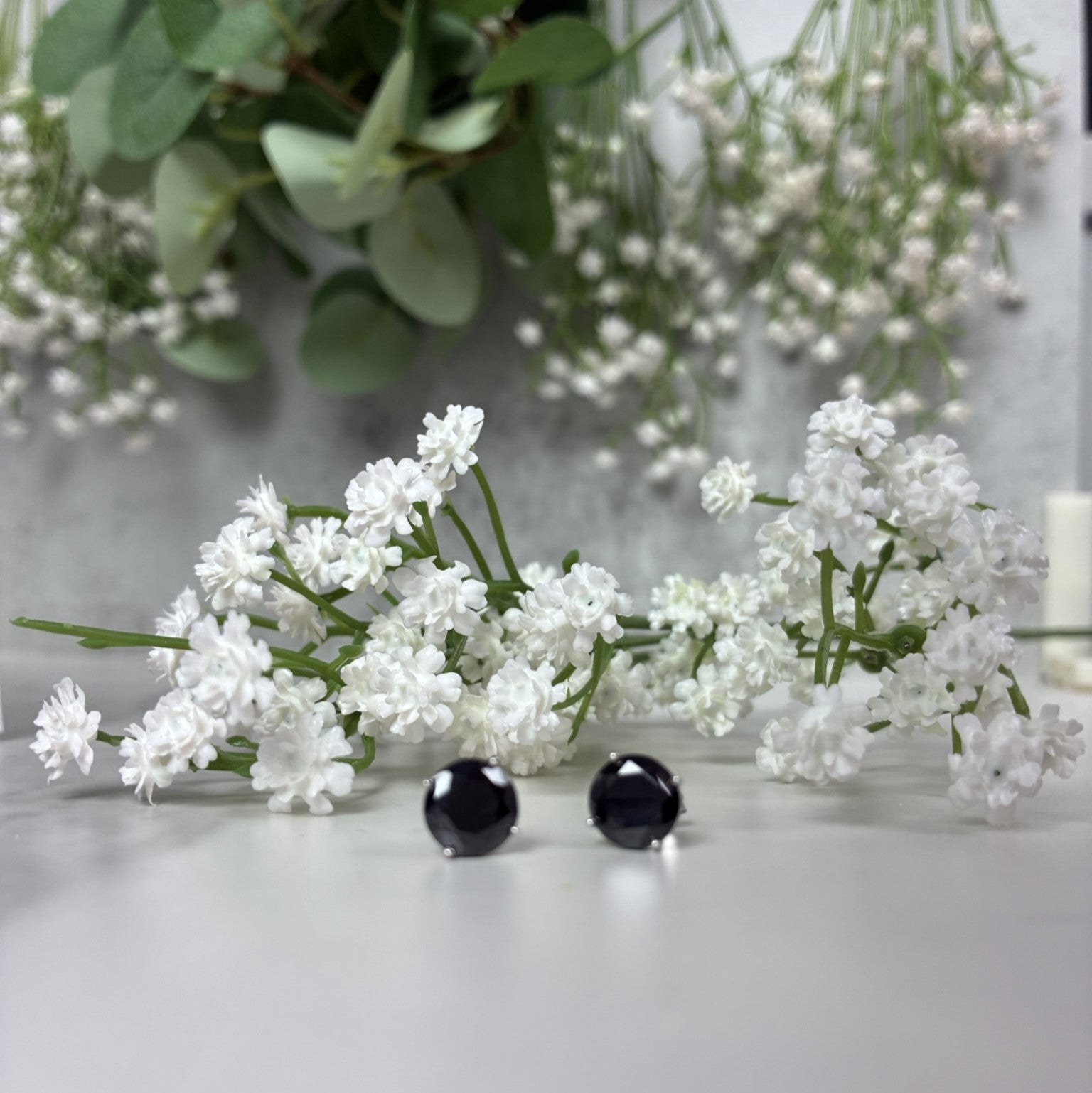 Dina 18k White Gold Plated Stud Earrings with Black Gemstone