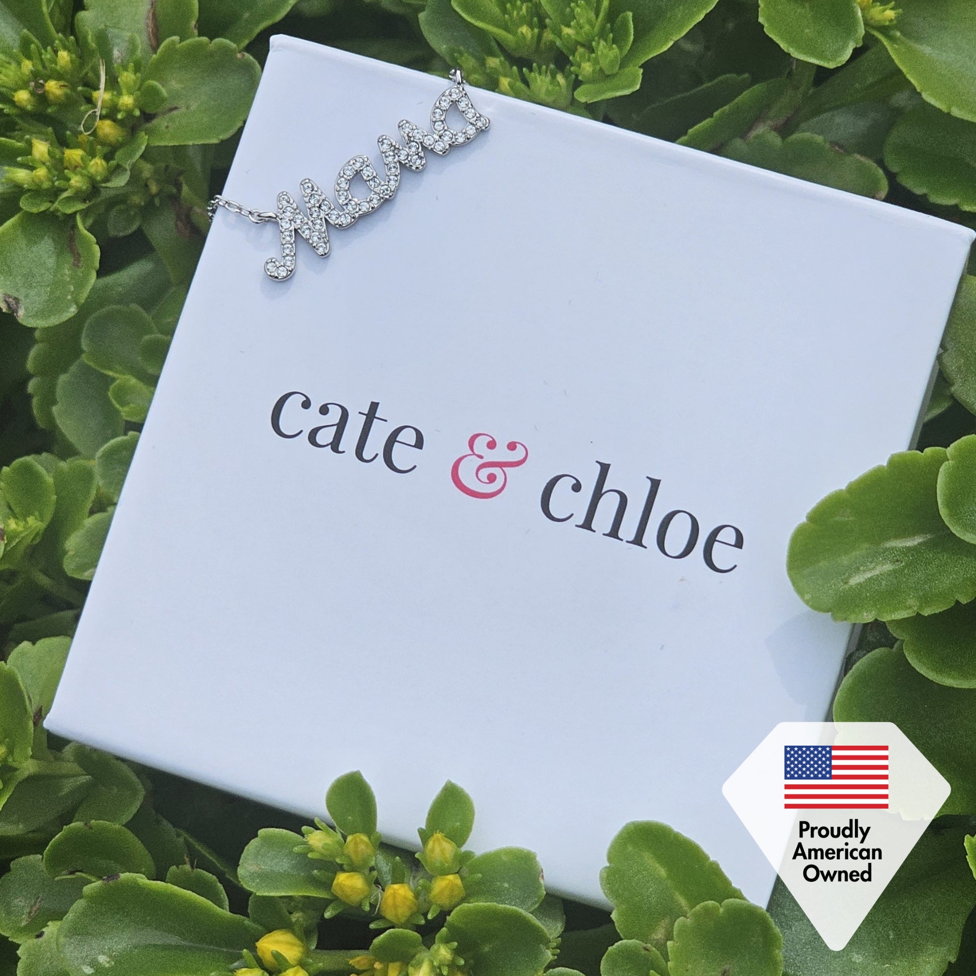 Dorothy 18k White Gold Plated Mama Necklace with Swarovski Crystals & Heartfelt Message for Mom