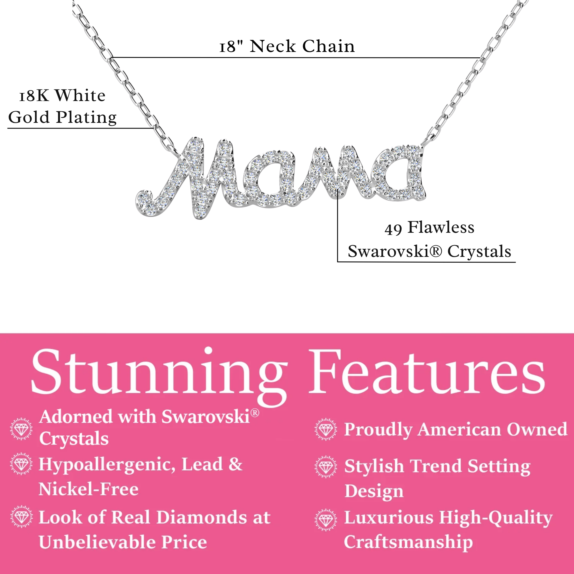 Dorothy 18k White Gold Plated Mama Necklace with Swarovski Crystals