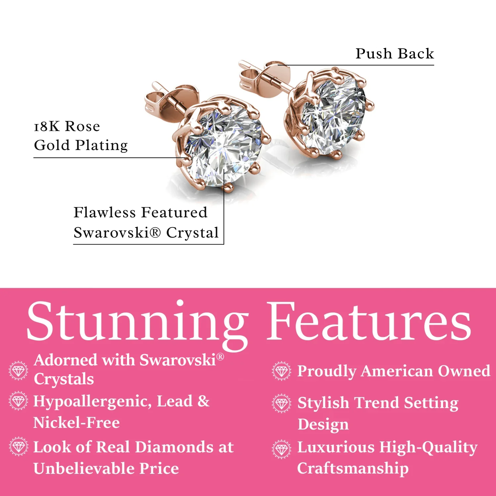 Eden 18k White Gold Plated Crystal Stud Earrings with Swarovski Crystal