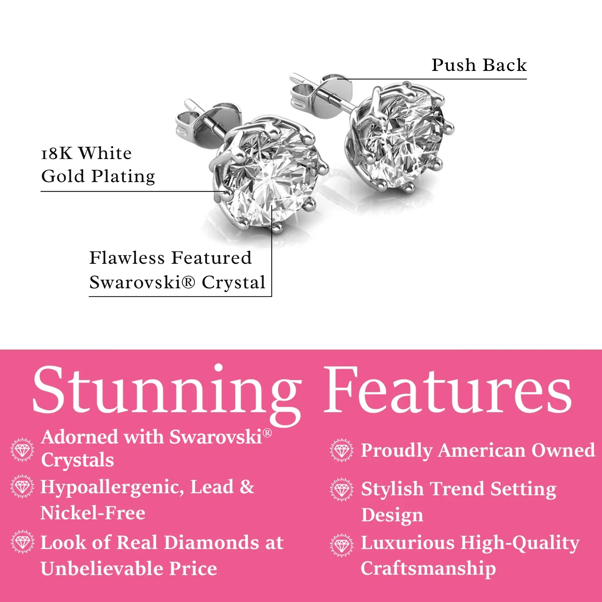 Eden 18k White Gold Plated Crystal Stud Earrings with Swarovski Crystal