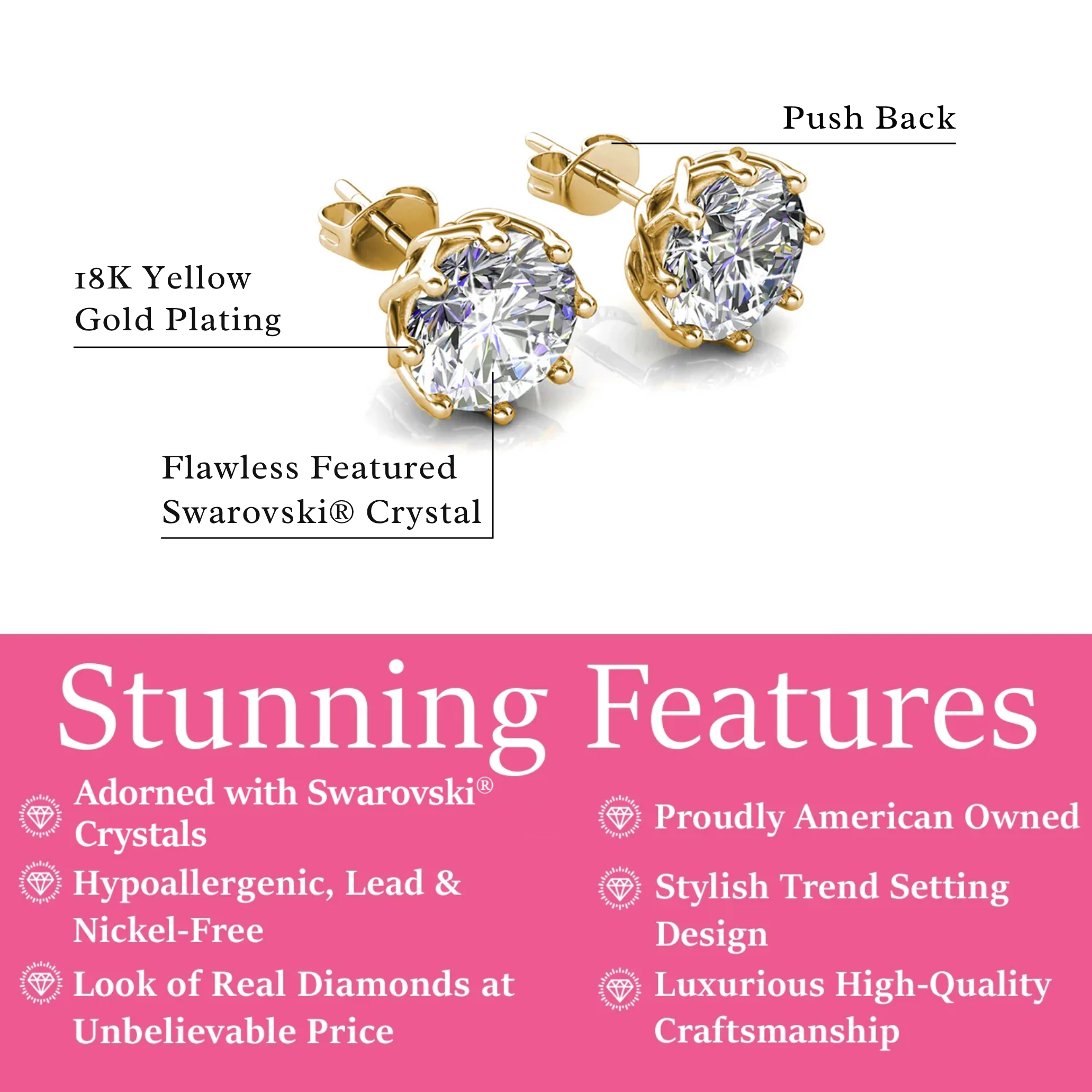 Eden 18k White Gold Plated Crystal Stud Earrings with Swarovski Crystal