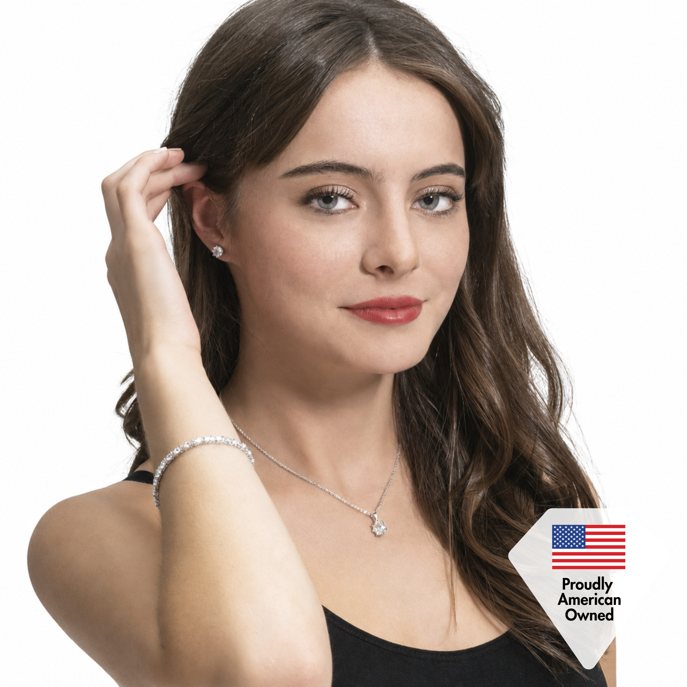 Eden 18k White Gold Plated Silver Necklace and Stud Earring Set with Swarovski Crystals