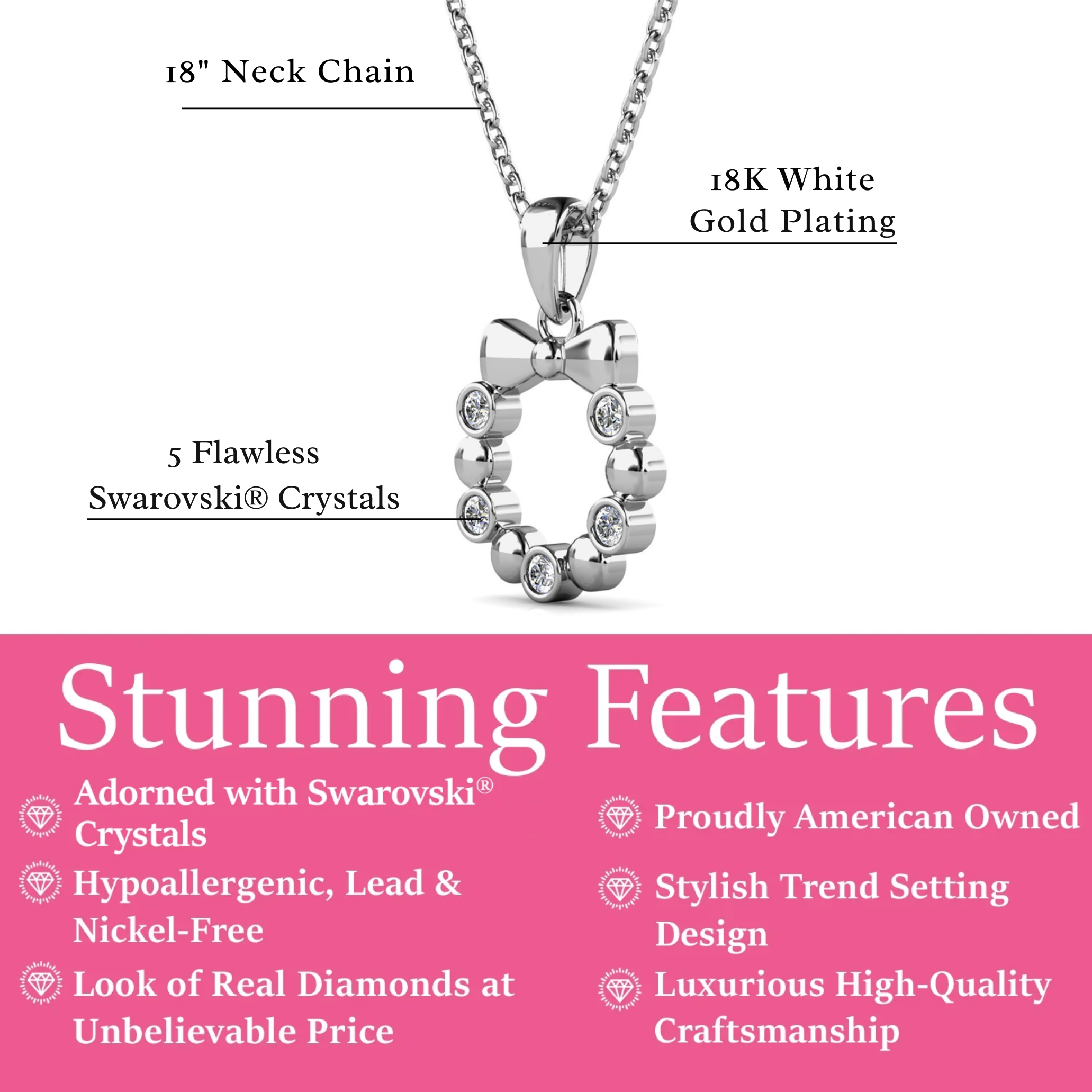 Edith 18k White Gold Plated Silver Ribbon Necklace with Swarovski Crystals