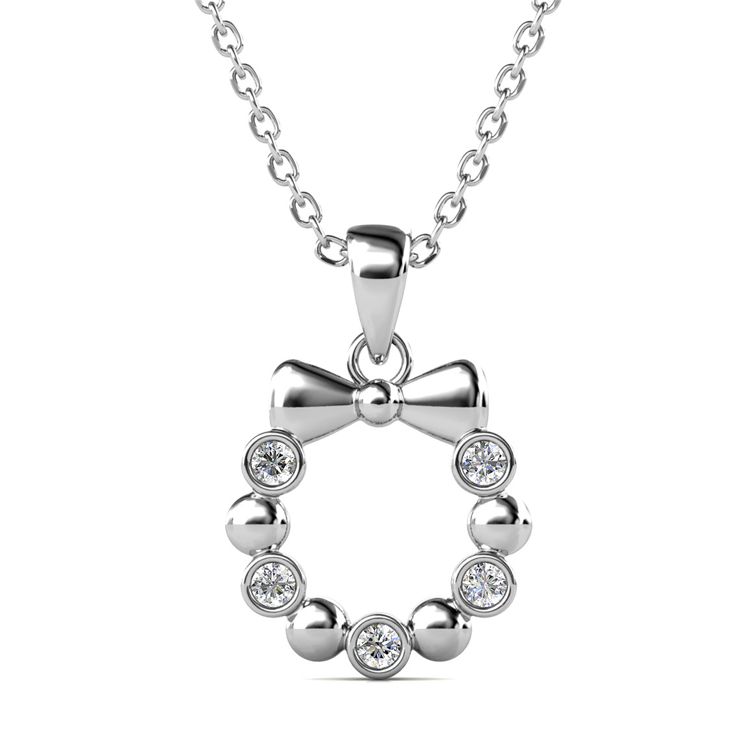 Edith 18k White Gold Plated Silver Ribbon Necklace and Earring Set with Swarovski Crystals