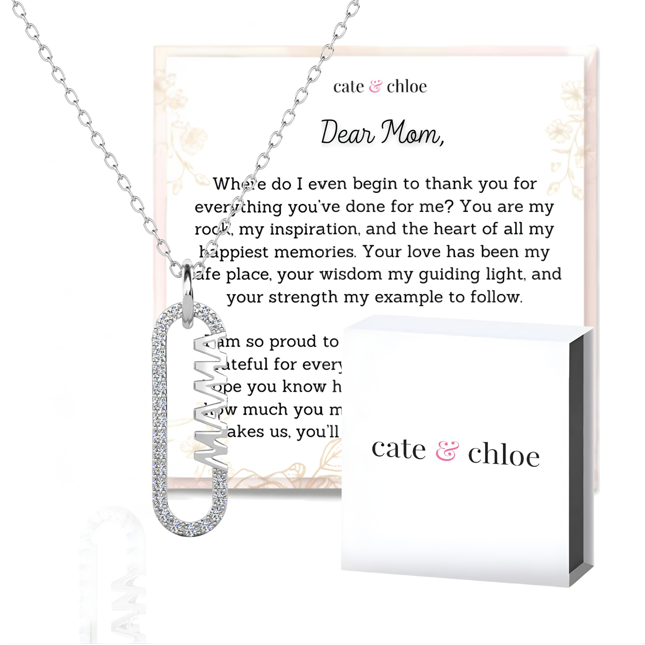 Mom 18k White Gold Plated Necklaces with Swarovski Crystals and Message Card