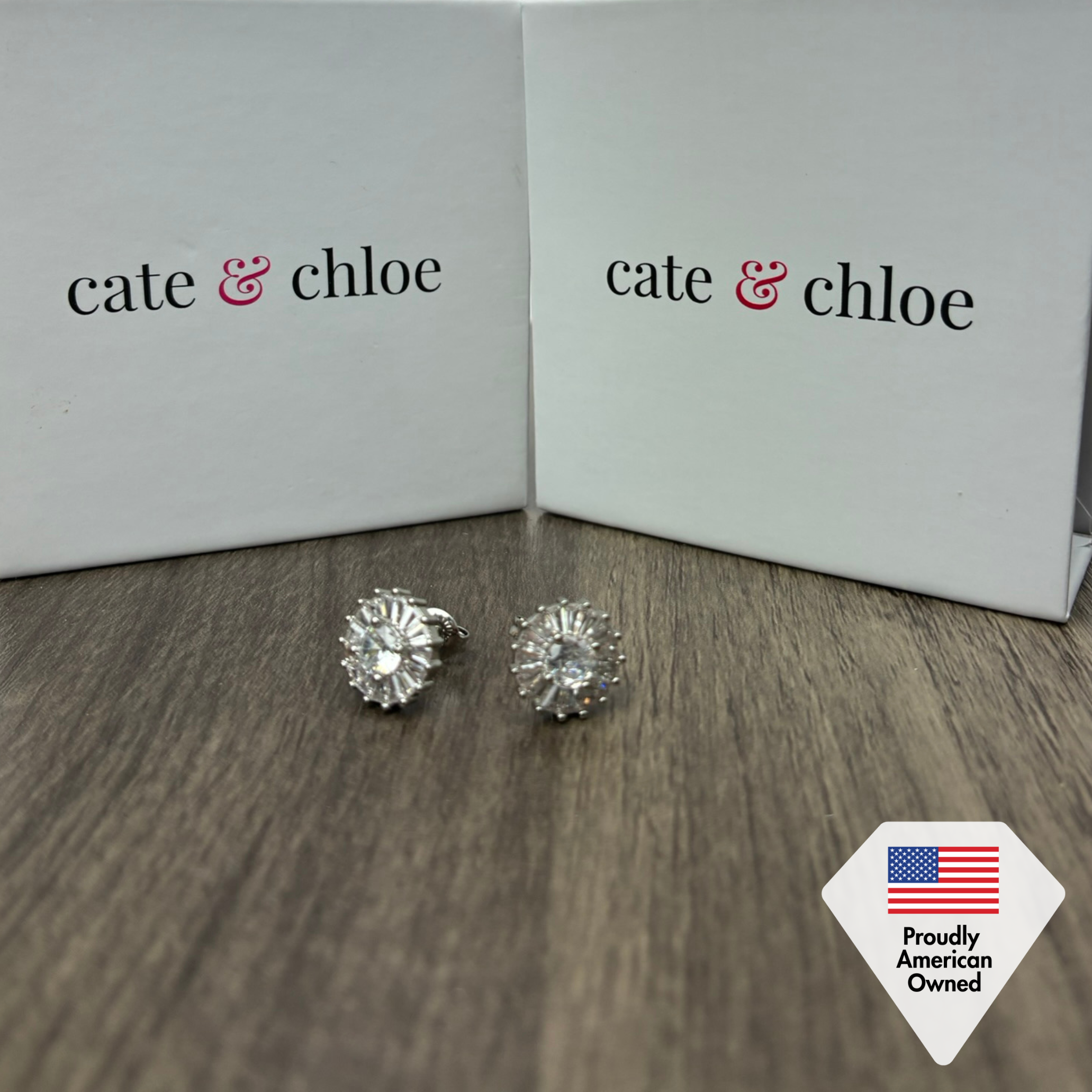 Ellee 18k White Gold Plated Stud Earrings with Simulated Diamond Crystals