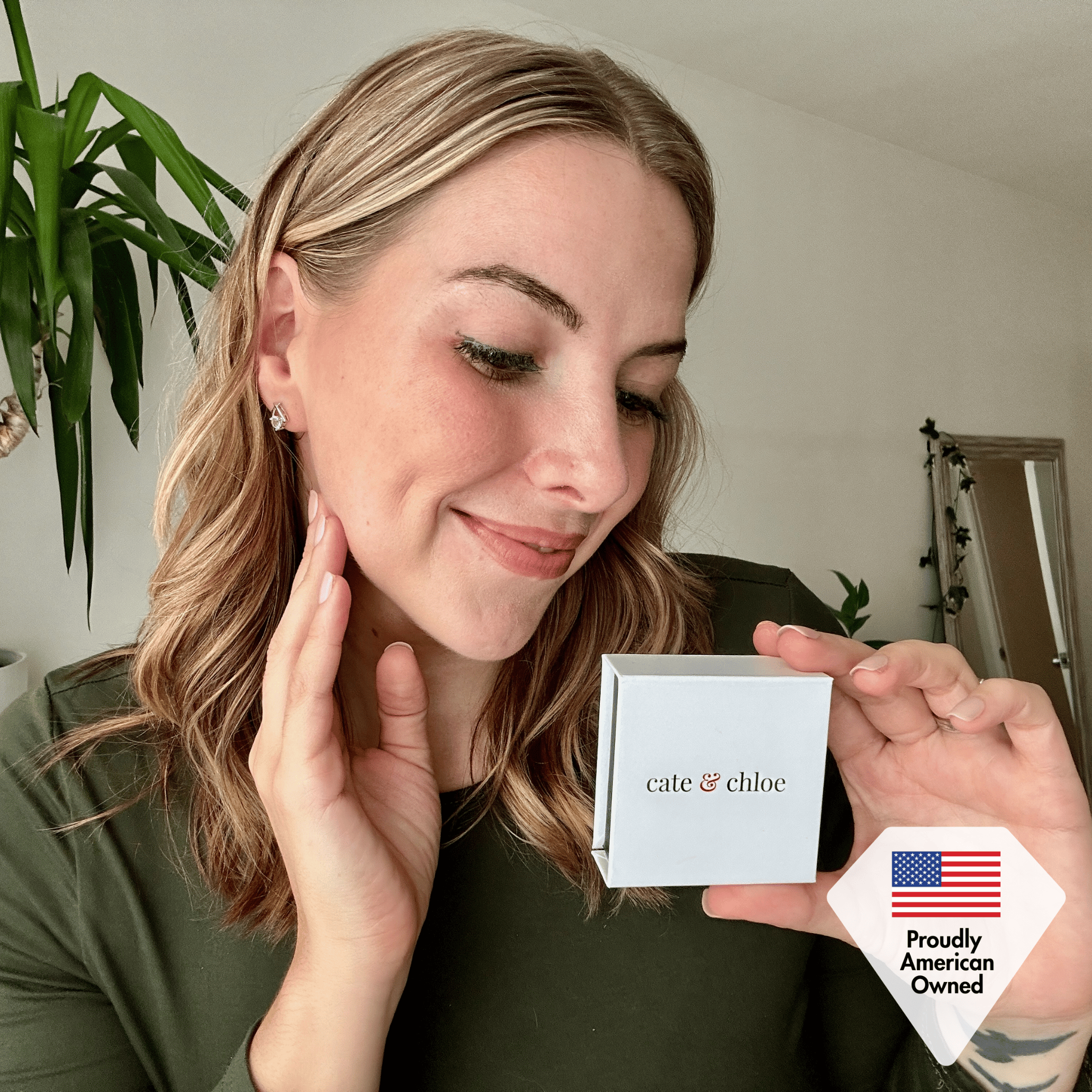 Eloise, Stella, Sage 18k White Gold Plated Stud Earrings for Women  (3 Pair Set)