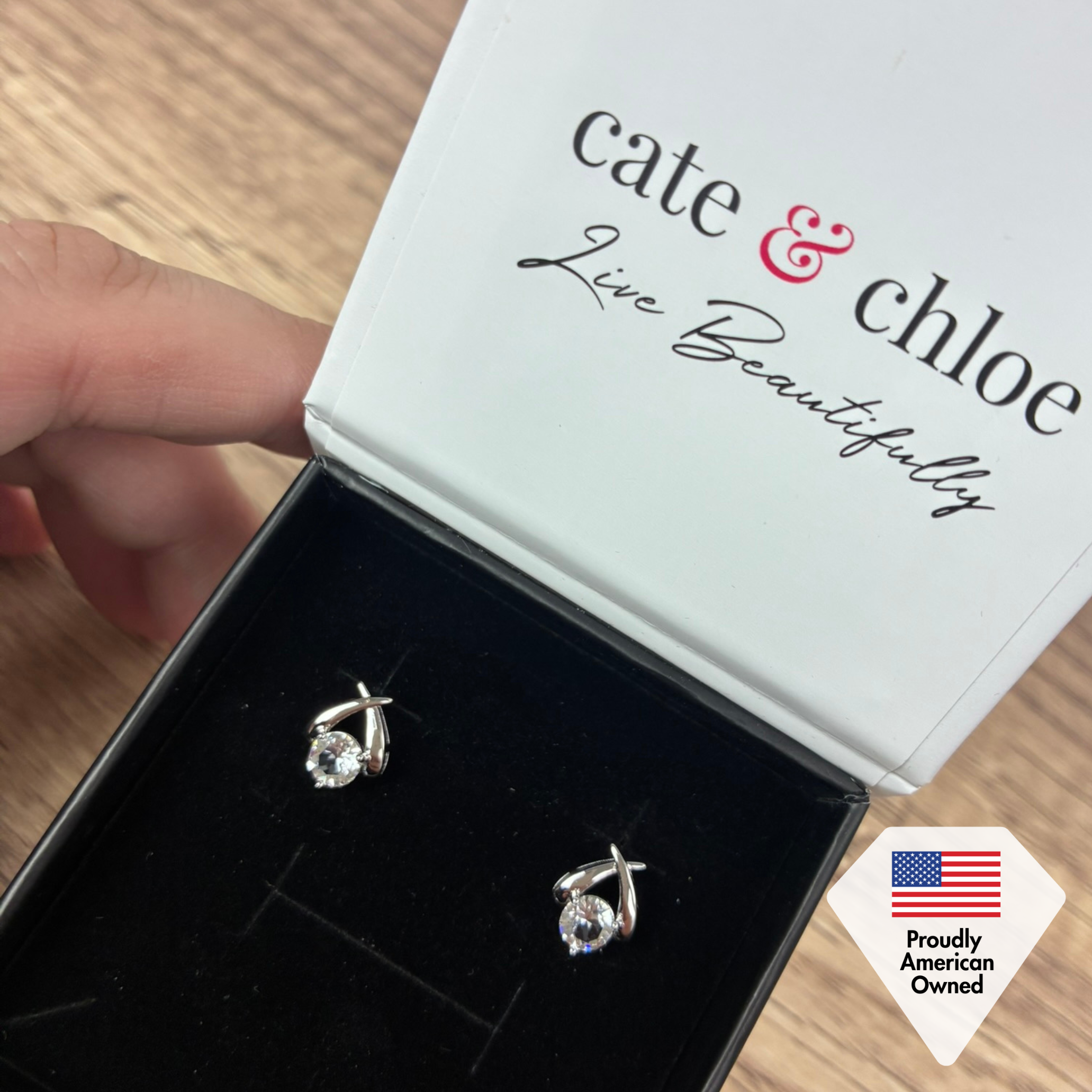 Eloise 18k White Gold Plated Stud Earrings with Solitaire Round Cut Swarovski Crystal
