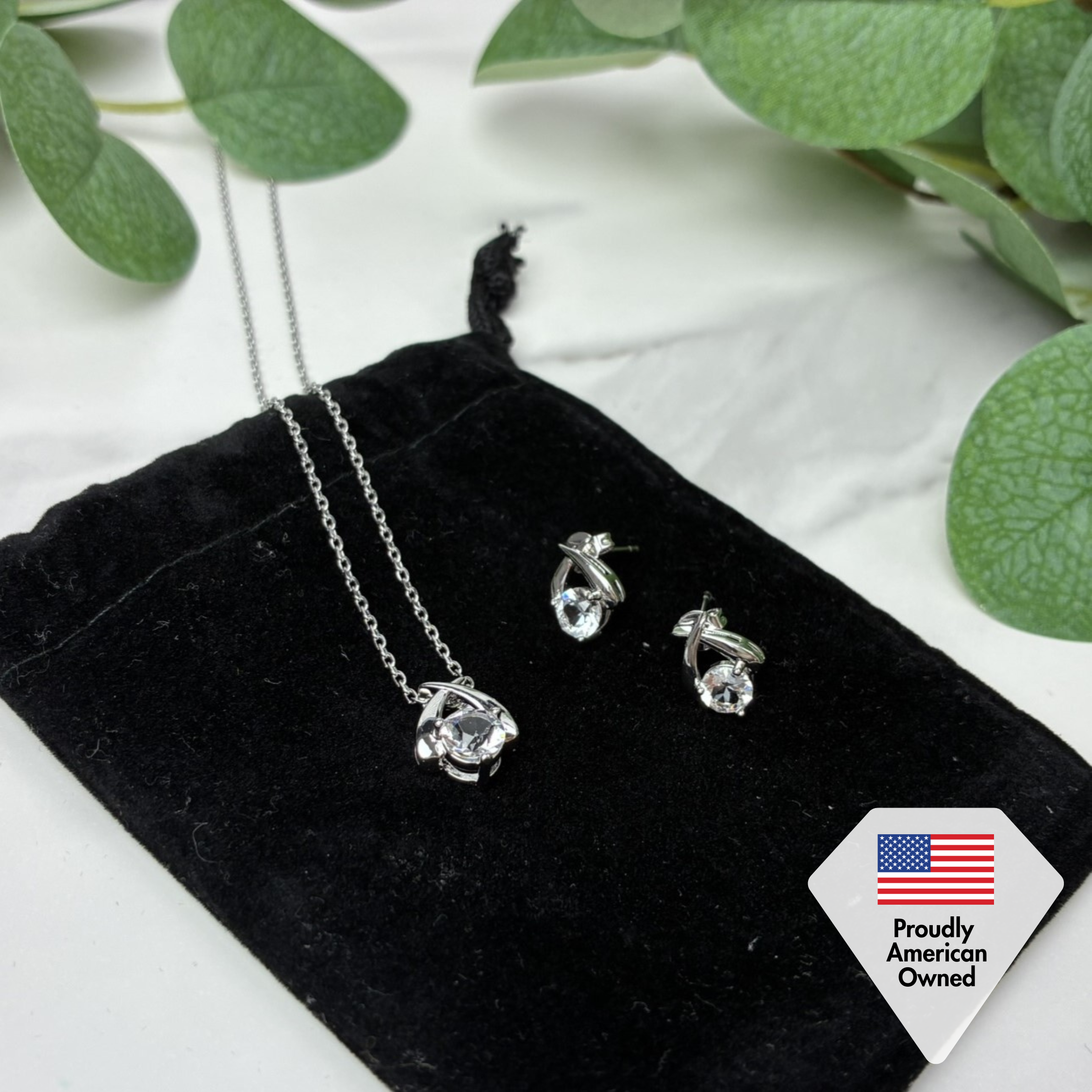 Eloise 18k White Gold Plated Silver Necklace and Earring Set with Swarovski Crystals