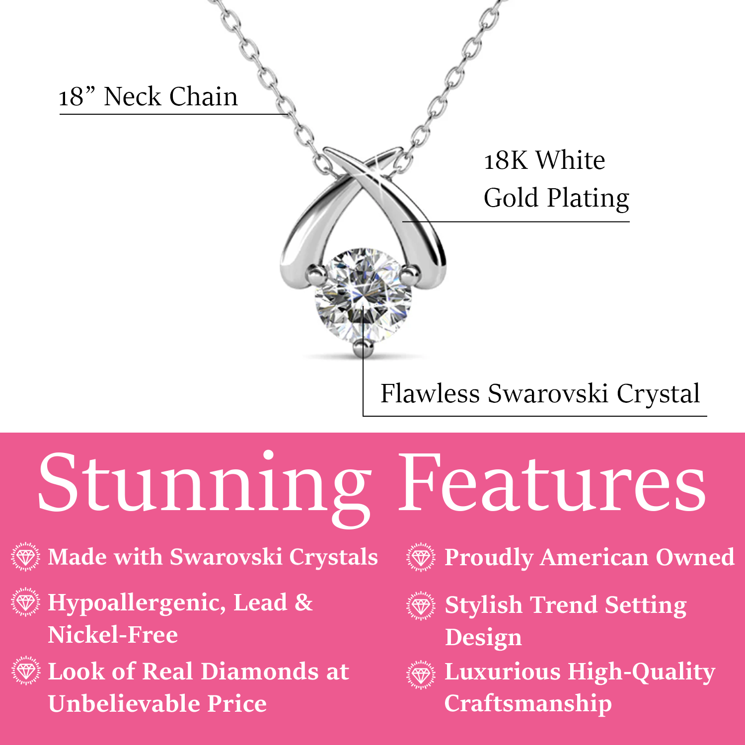 Eloise 18k White Gold Plated Pendant Necklace with Round Swarovski Crystal