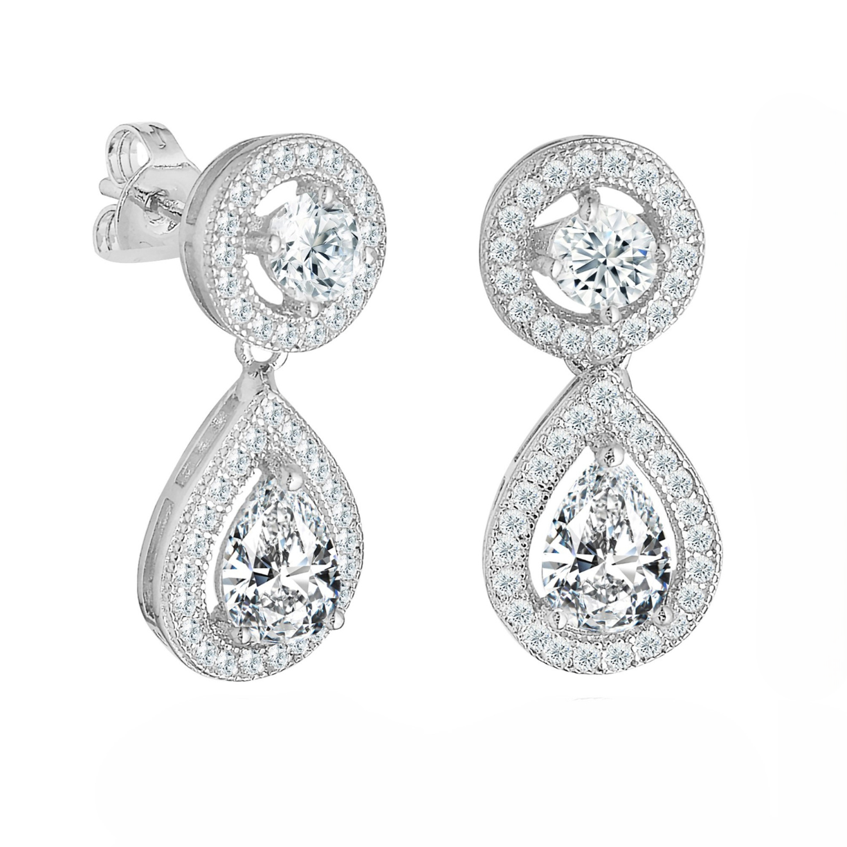 Elora 18k 白金镀银泪滴耳钉配仿钻石 CZ 水晶