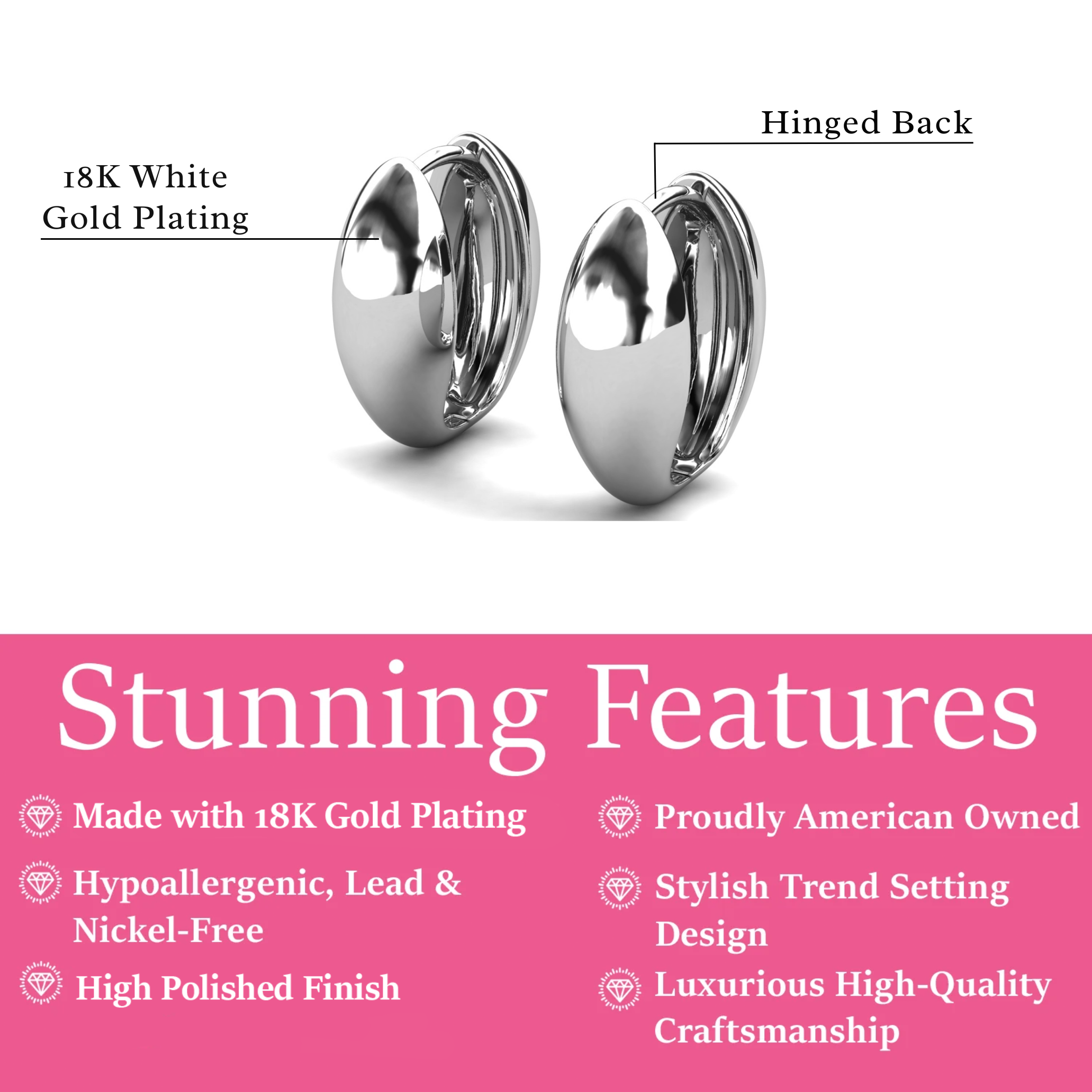 Emersyn 18k White Gold Plated 14mm Hoop Earrings for Women