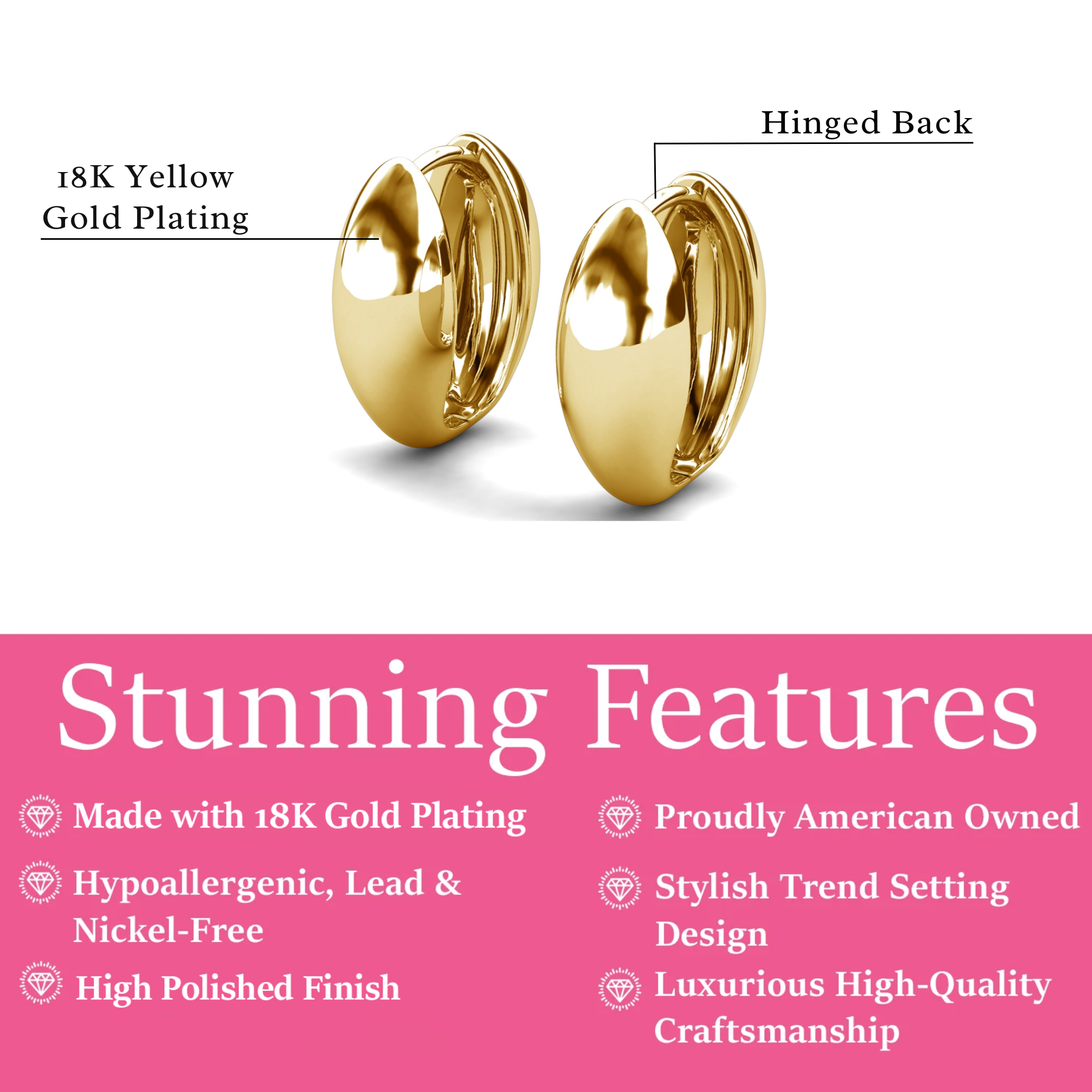 Emersyn 18k White Gold Plated 14mm Hoop Earrings for Women