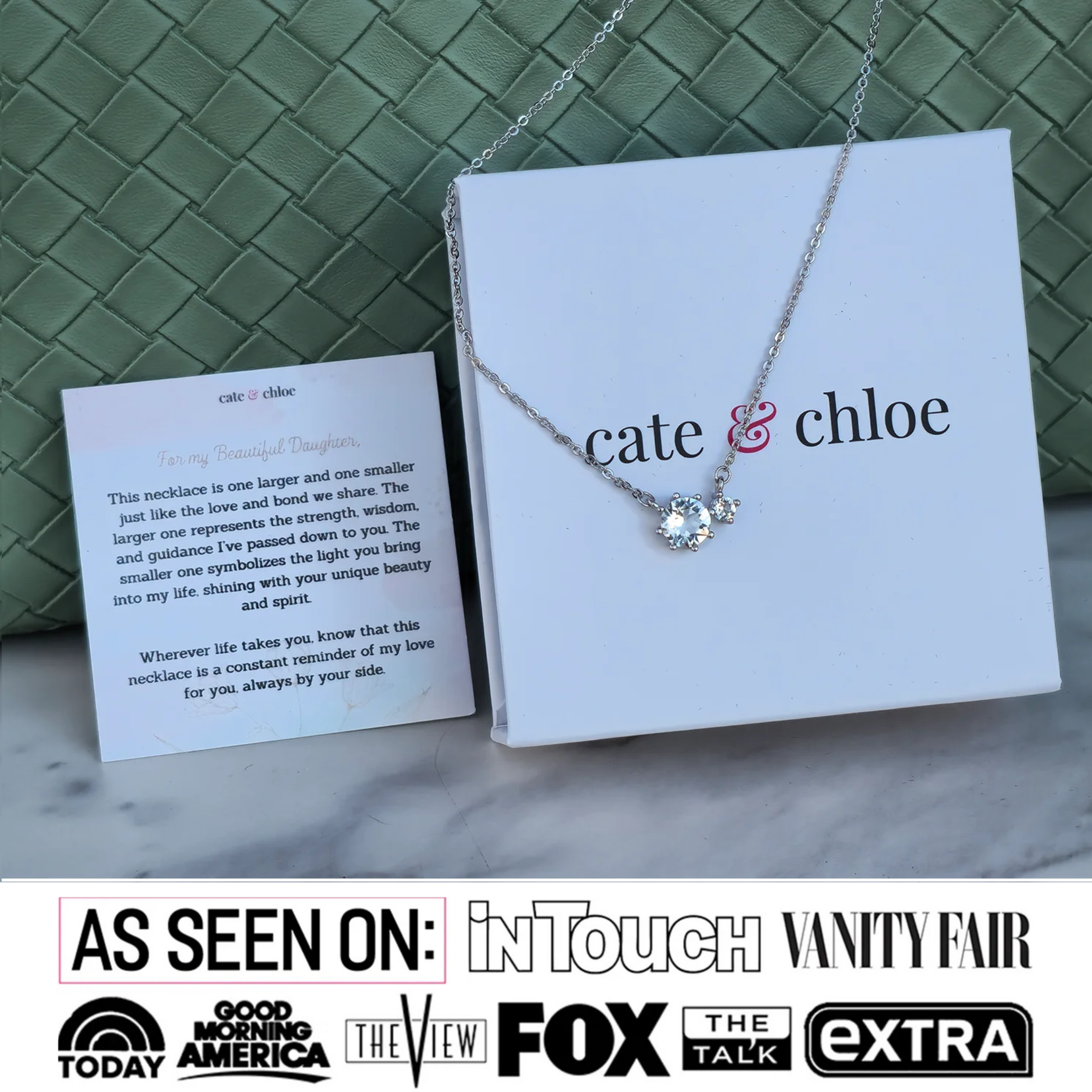 Emma 18k White Gold Plated 2-Stone Pendant Necklace with Swarovski Crystals & Sentimental Message for Daughter