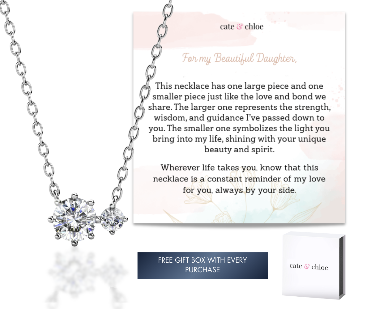 Emma 18k White Gold Plated 2-Stone Pendant Necklace with Swarovski Crystals & Sentimental Message for Daughter