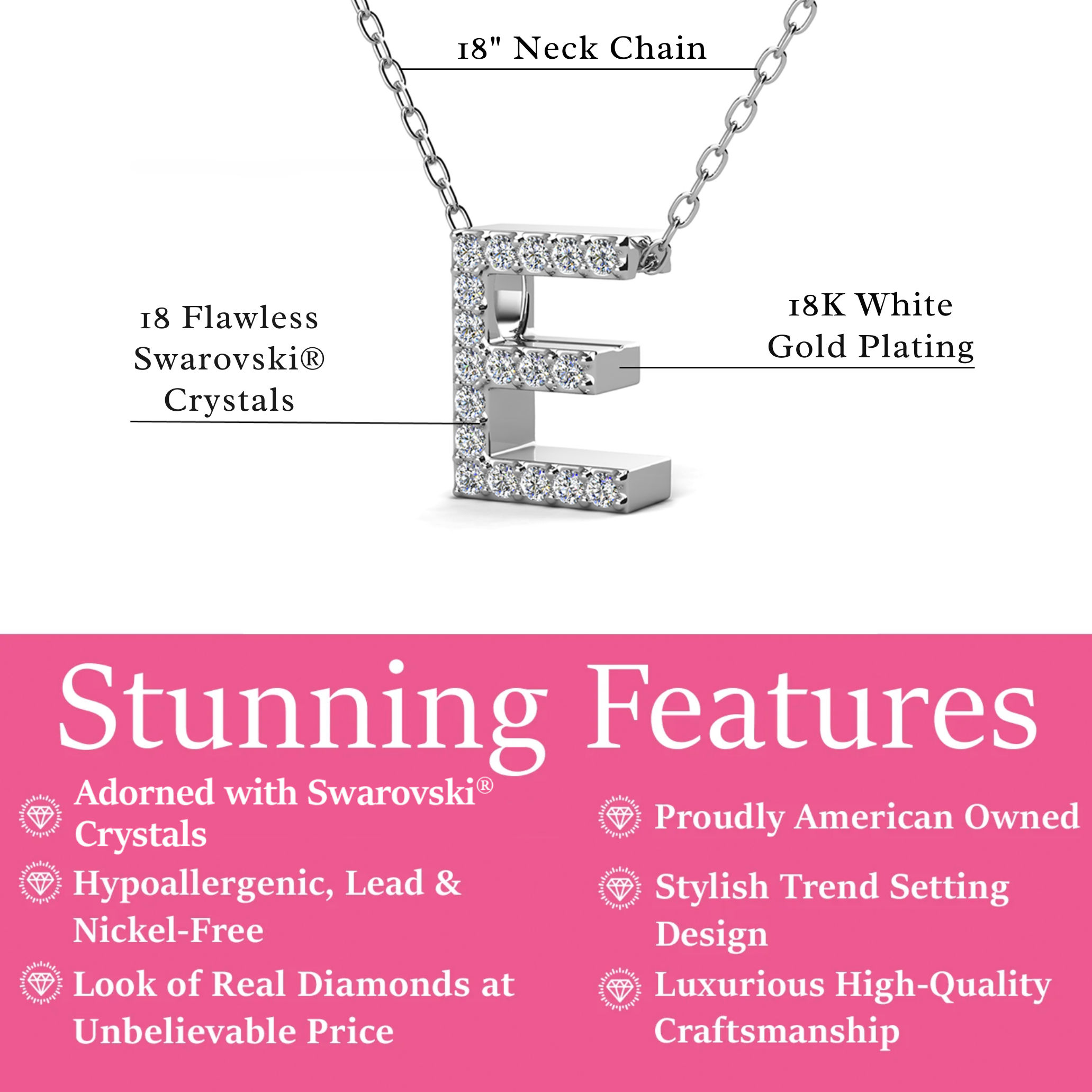Ethereal Collection 18k White Gold Plated Initial Letter Pendant Necklace with Swarovski Crystals