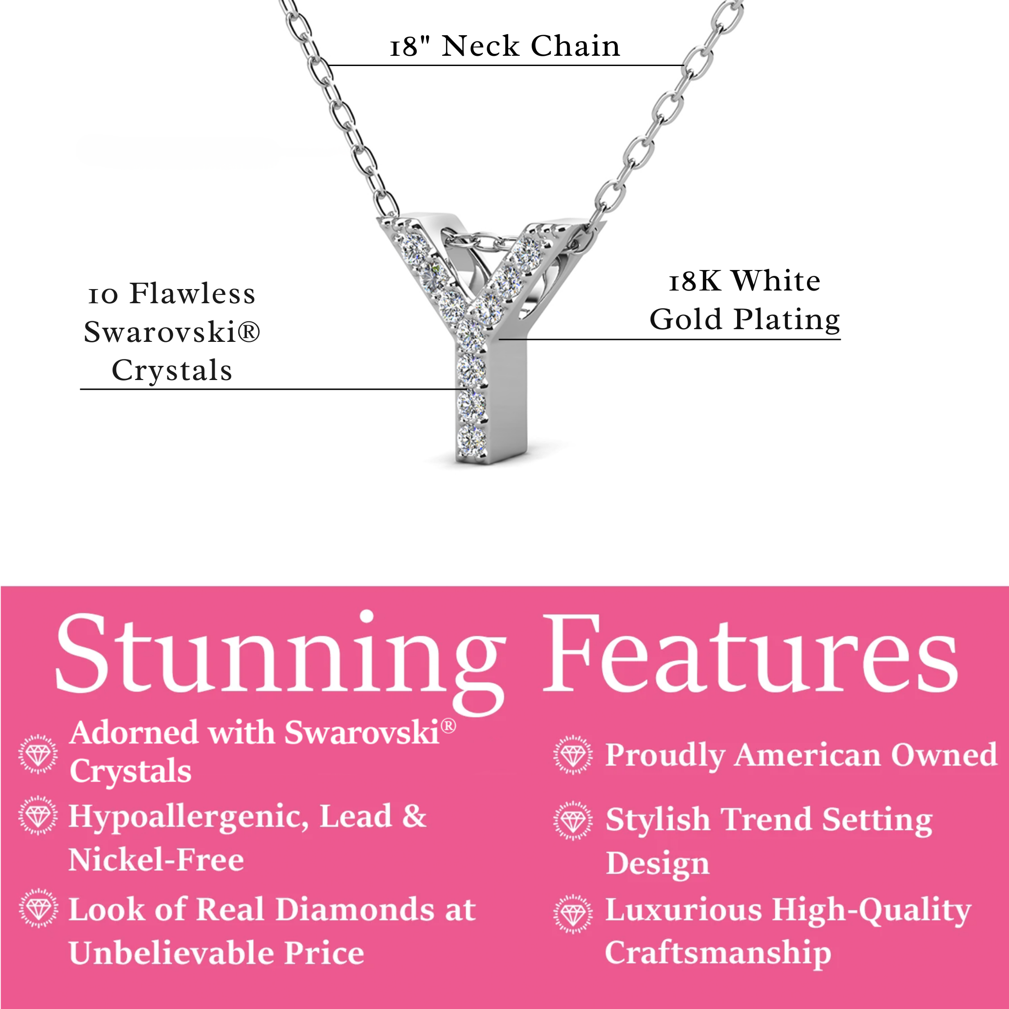 Ethereal Collection 18k White Gold Plated Initial Letter Pendant Necklace with Swarovski Crystals
