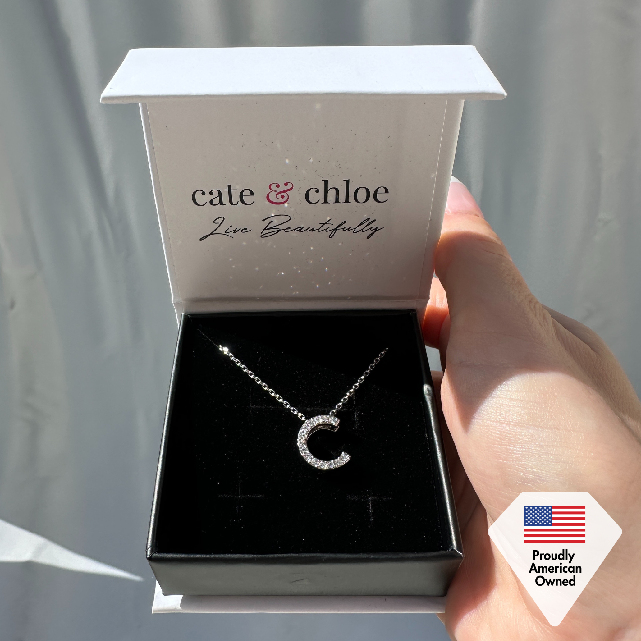 Ethereal Collection 18k White Gold Plated Initial Letter Pendant Necklace with Swarovski Crystals