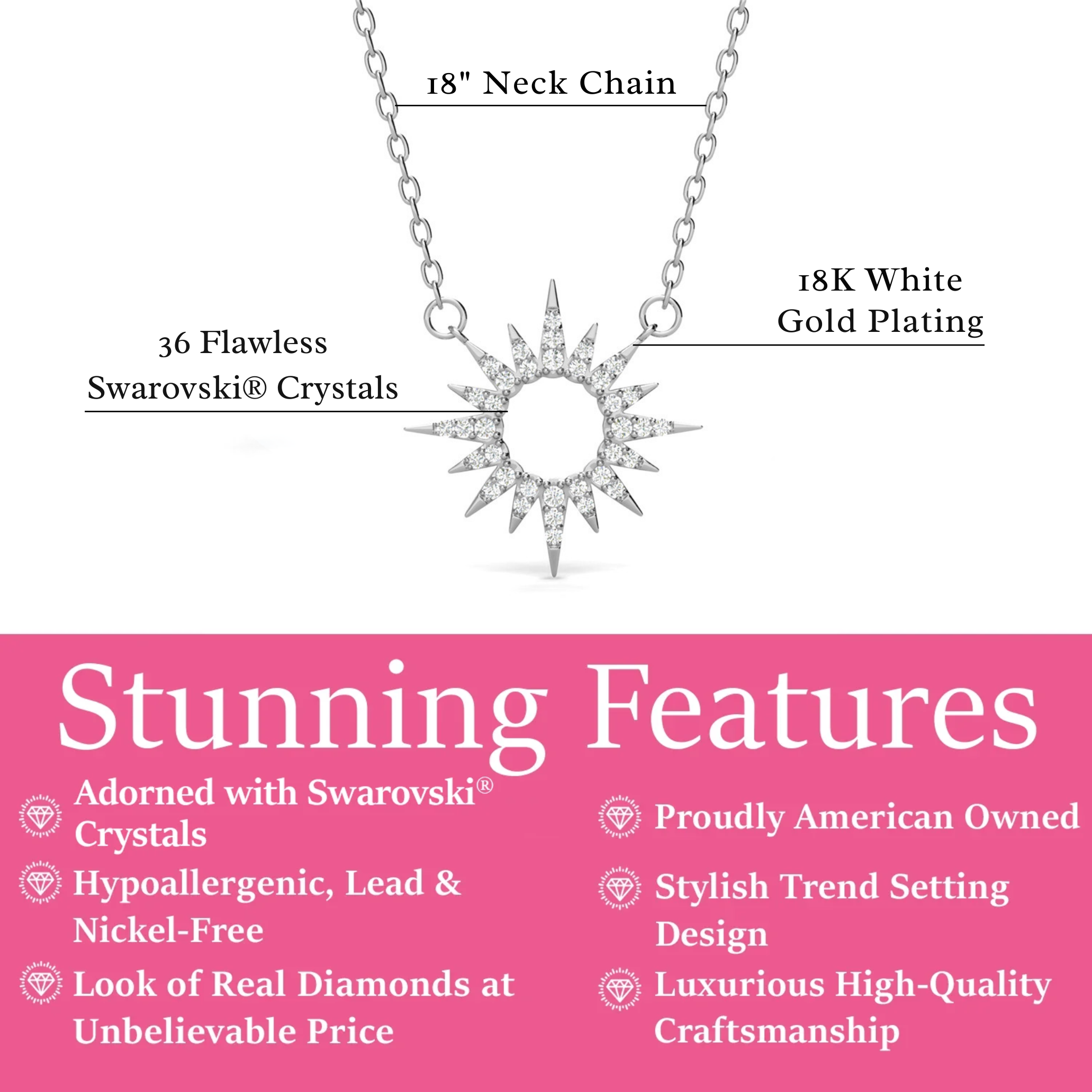 Evie 18k White Gold Plated Sun Pendant Necklace & Kindness and Light Green Bow Card
