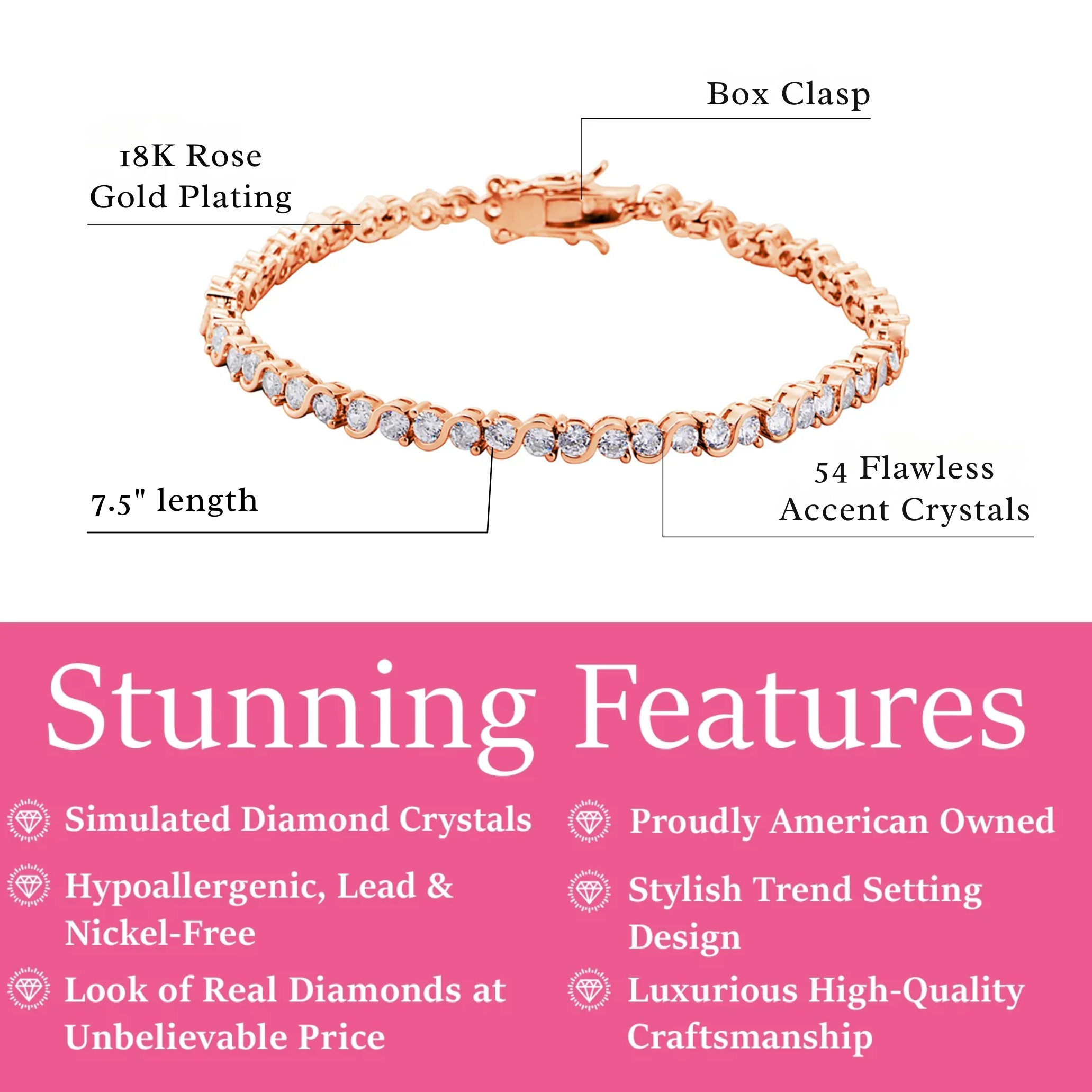 Ezra 18k White Gold Plated Infinity Tennis Bracelet with Simulated Diamond Crystals