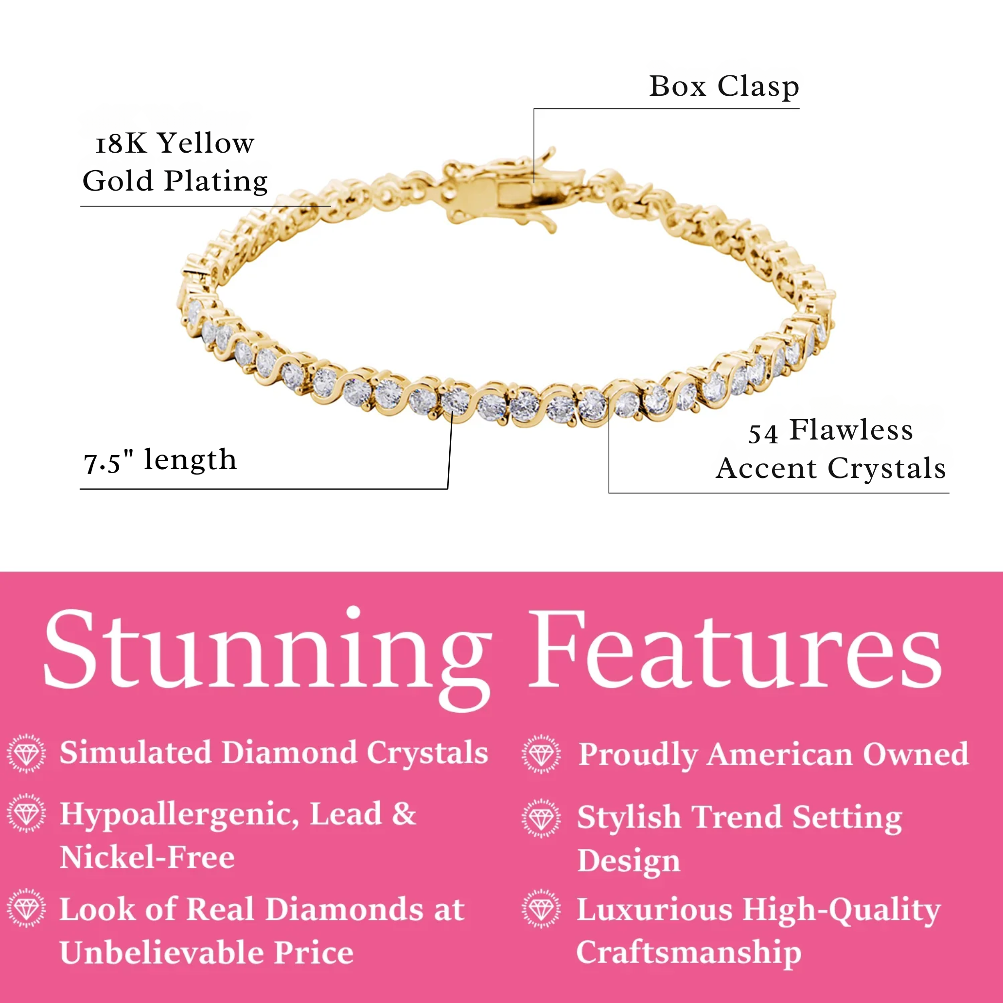 Ezra 18k White Gold Plated Infinity Tennis Bracelet with Simulated Diamond Crystals