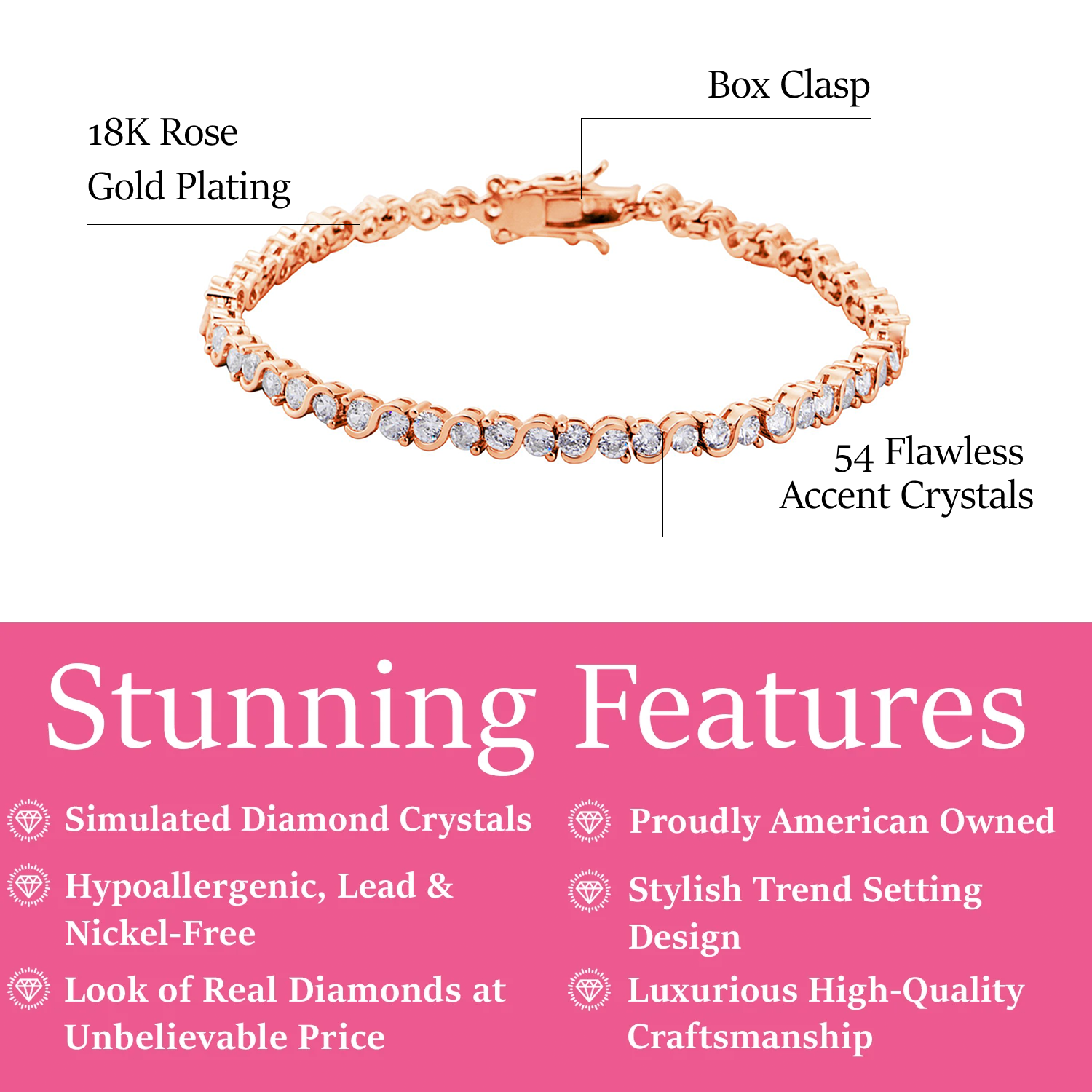 Ezra 18k White Gold Plated Infinity Tennis Bracelet with Simulated Diamond Crystals