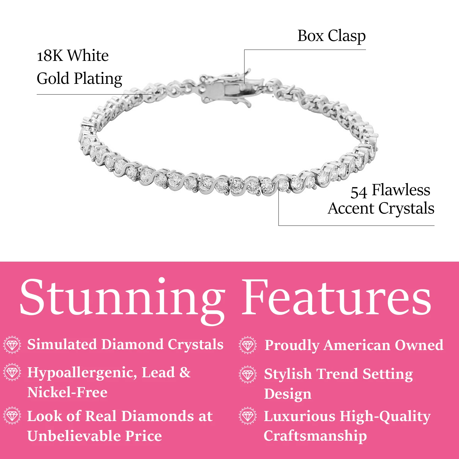 Ezra 18k White Gold Plated Infinity Tennis Bracelet with Simulated Diamond Crystals