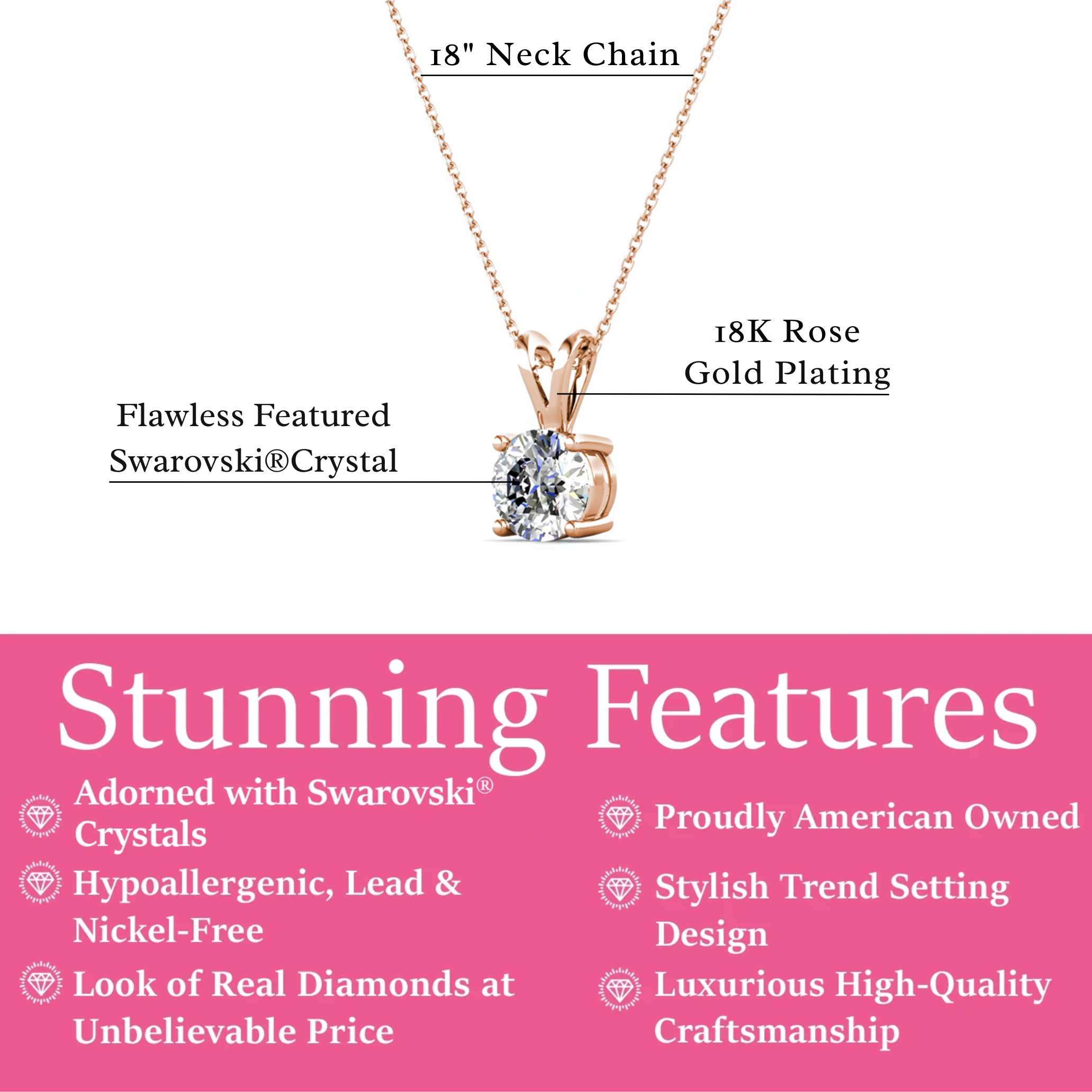Faye 18k White Gold Plated Solitaire Necklace with Swarovski Crystal