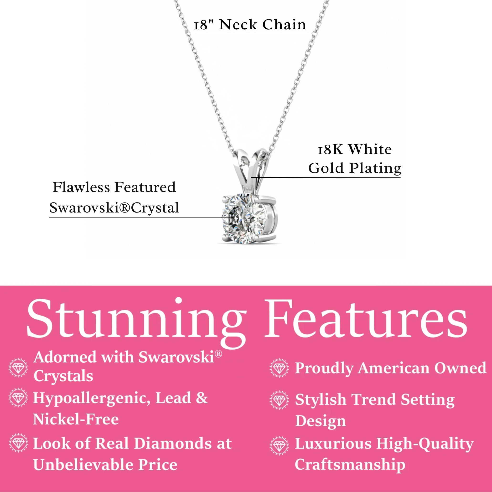 Faye 18k White Gold Plated Solitaire Necklace with Swarovski Crystal